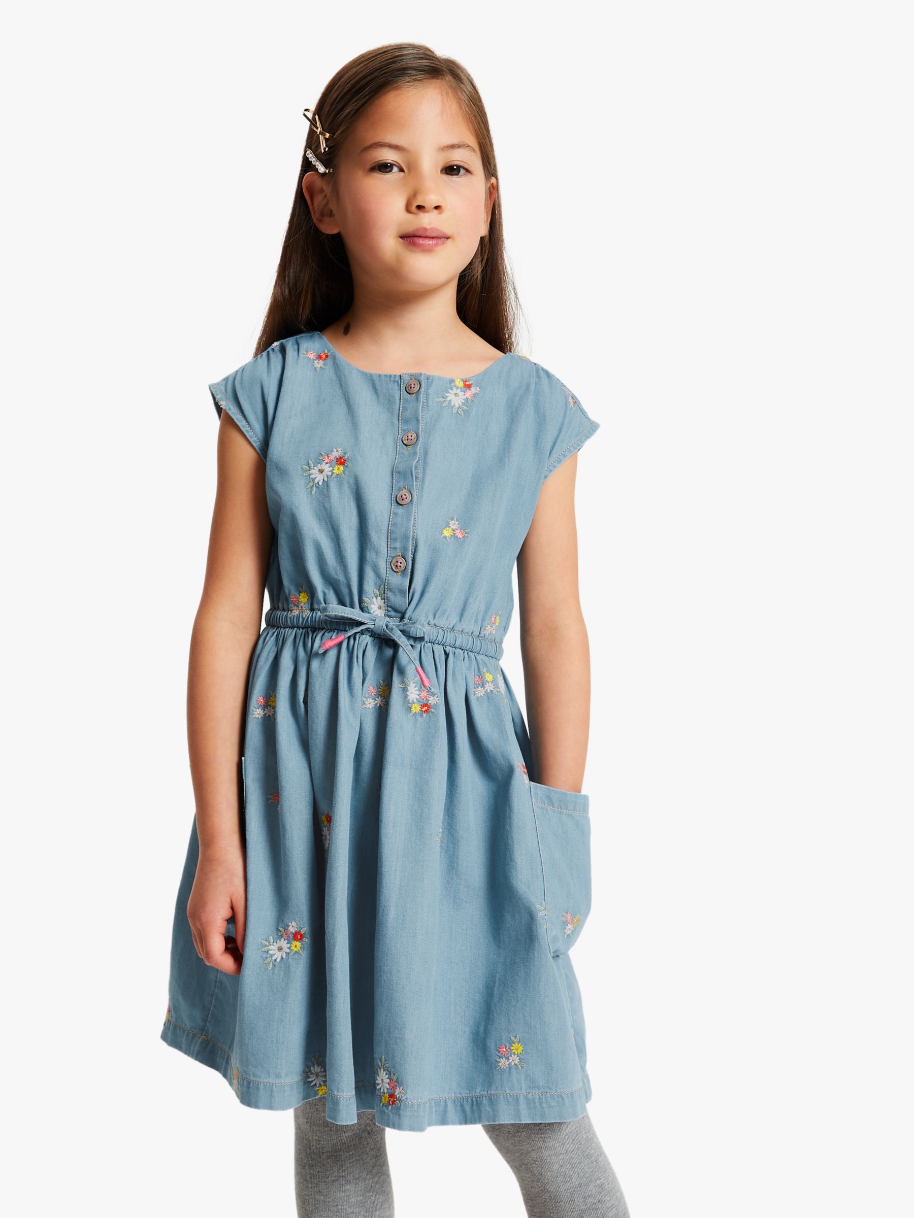 Image of John Lewis and Partners Girls Embroidered Chambray Dress Blue