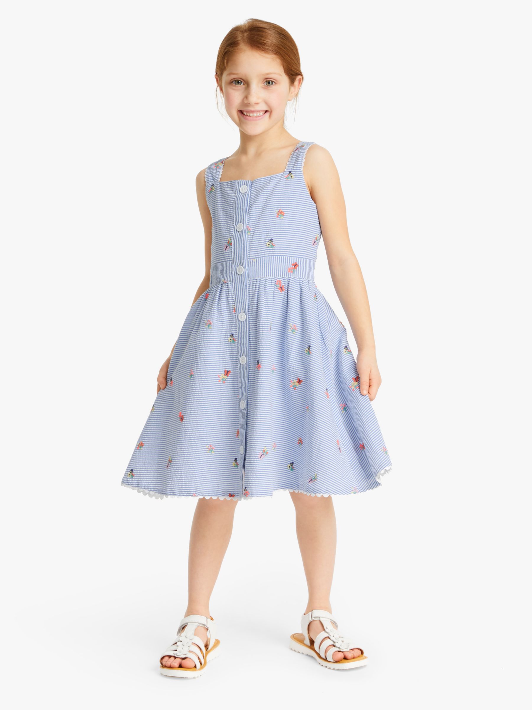 Image of John Lewis and Partners Girls Embroidered Stripe Dress Blue