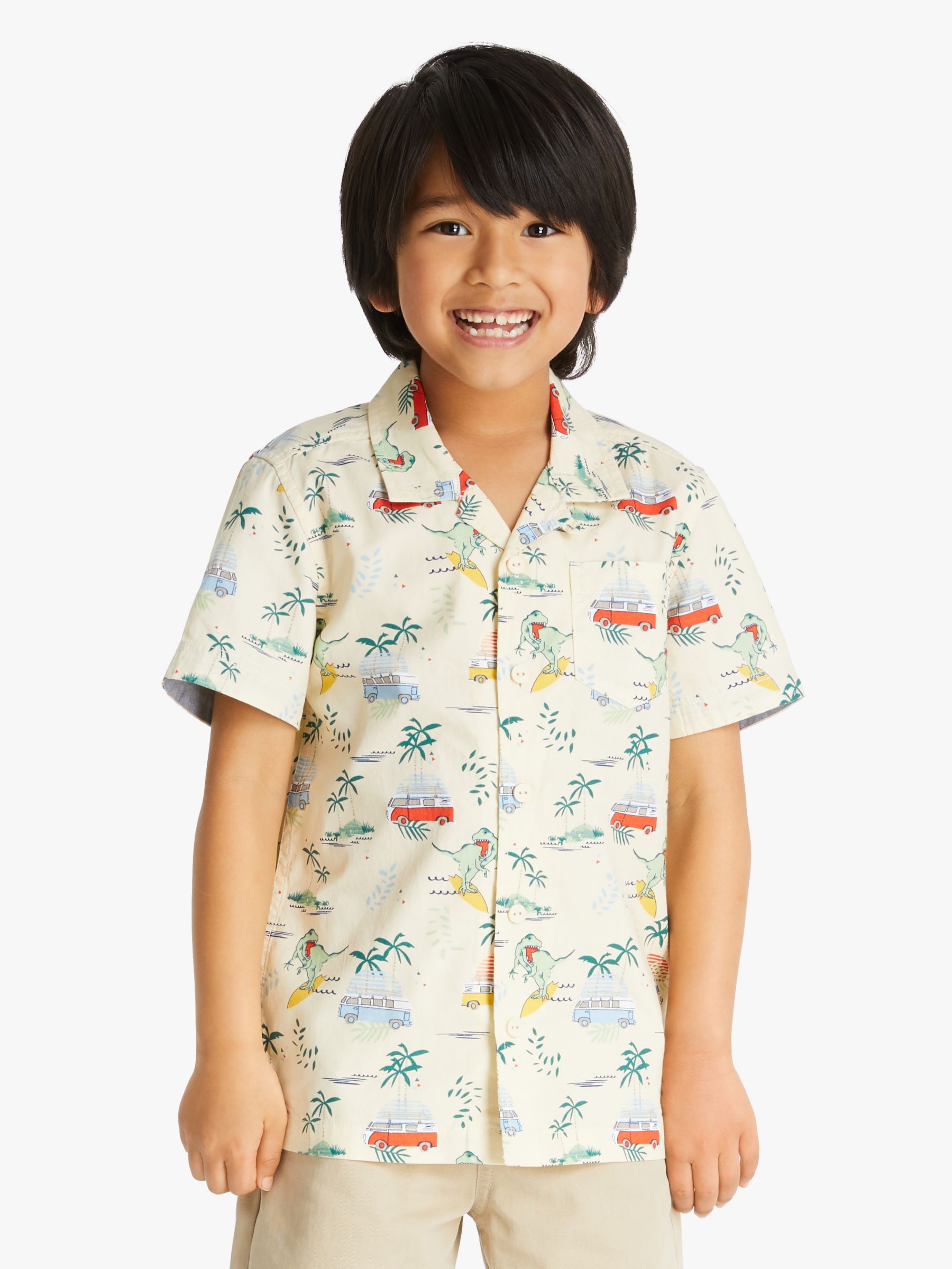 Image of John Lewis and Partners Boys Summer Print Shirt Neutral
