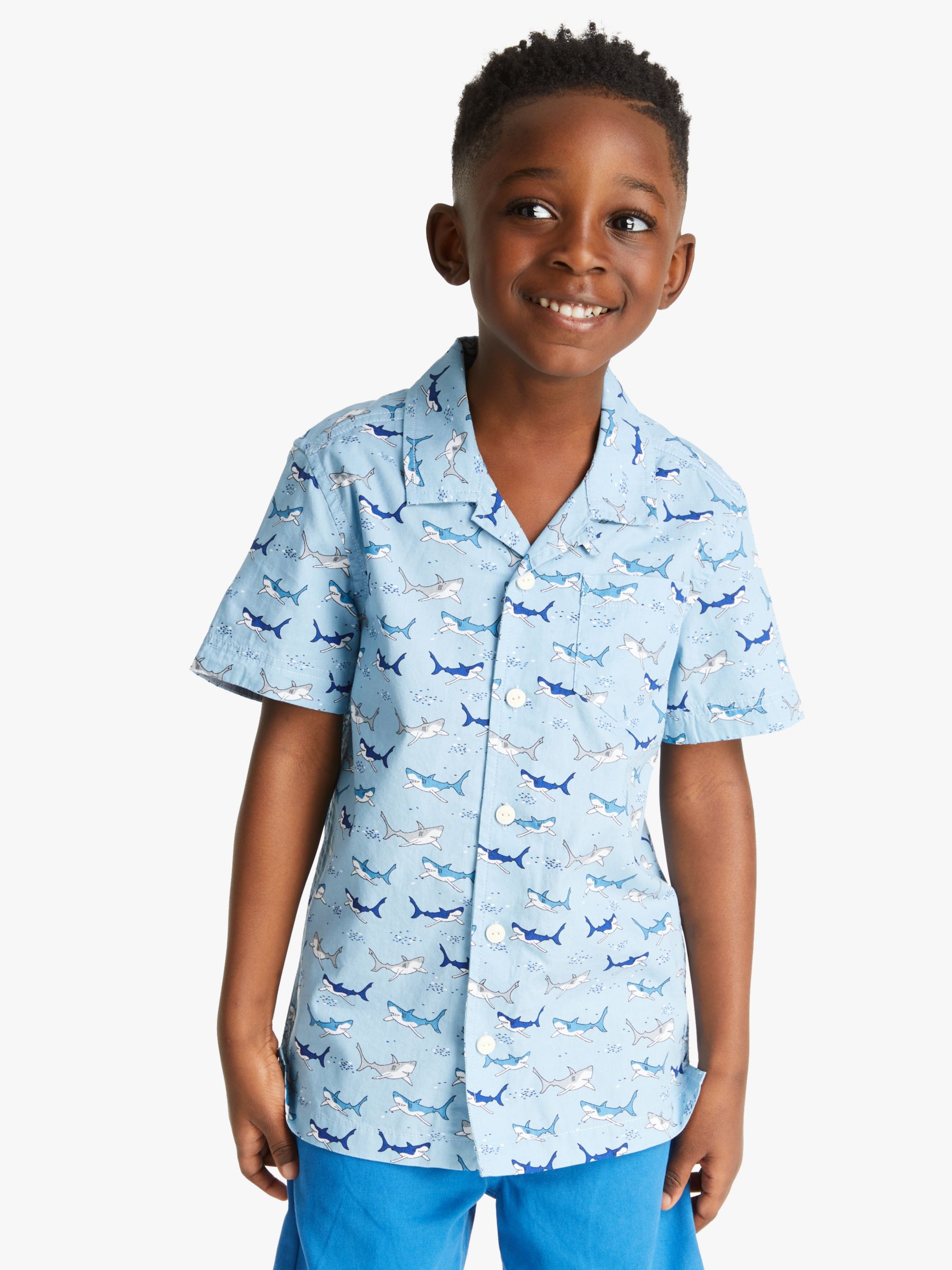 Image of John Lewis and Partners Boys Shark Print Shirt Blue