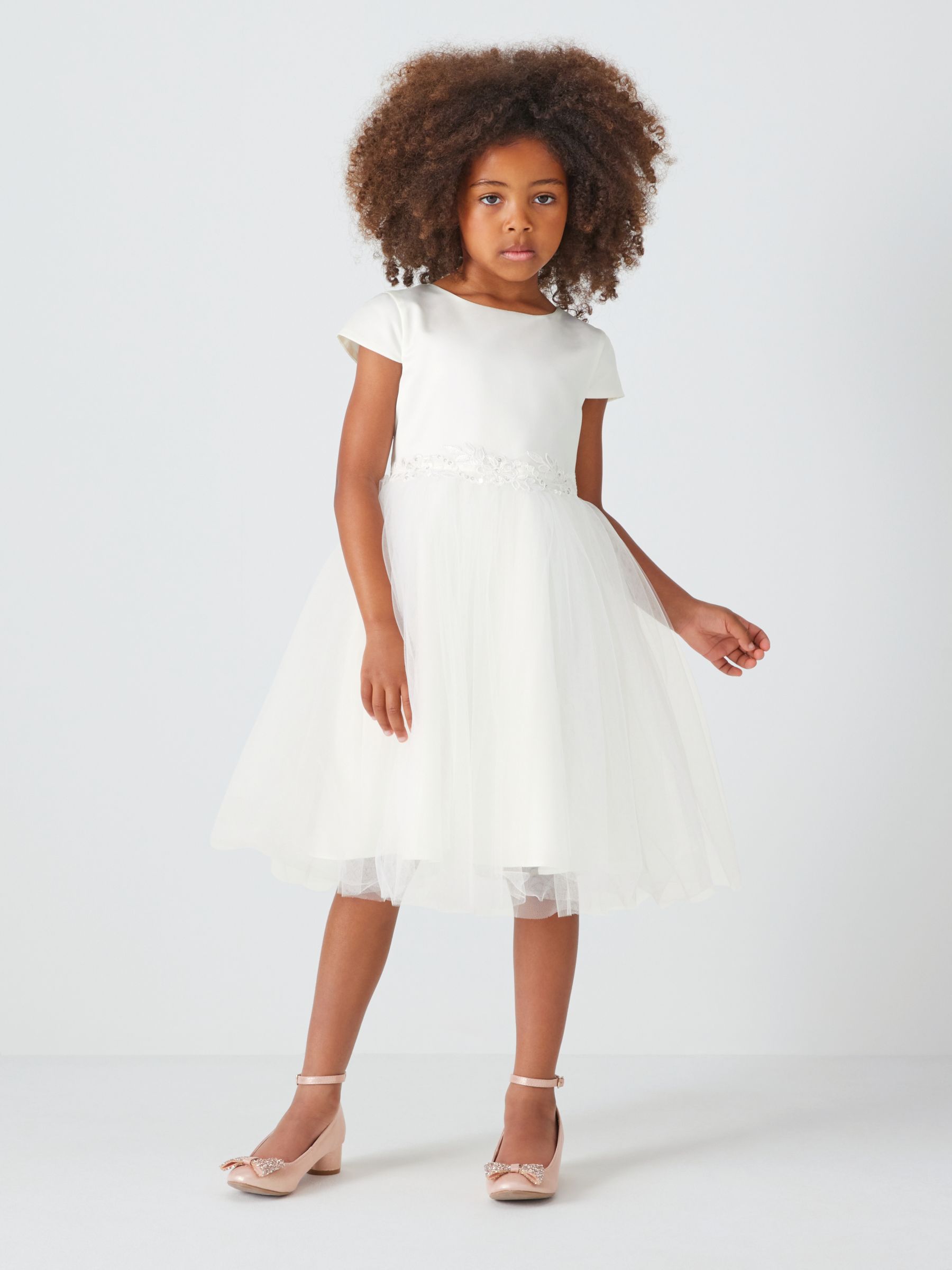 Image of John Lewis and Partners Girls Sequin Belted Bridesmaid Dress White