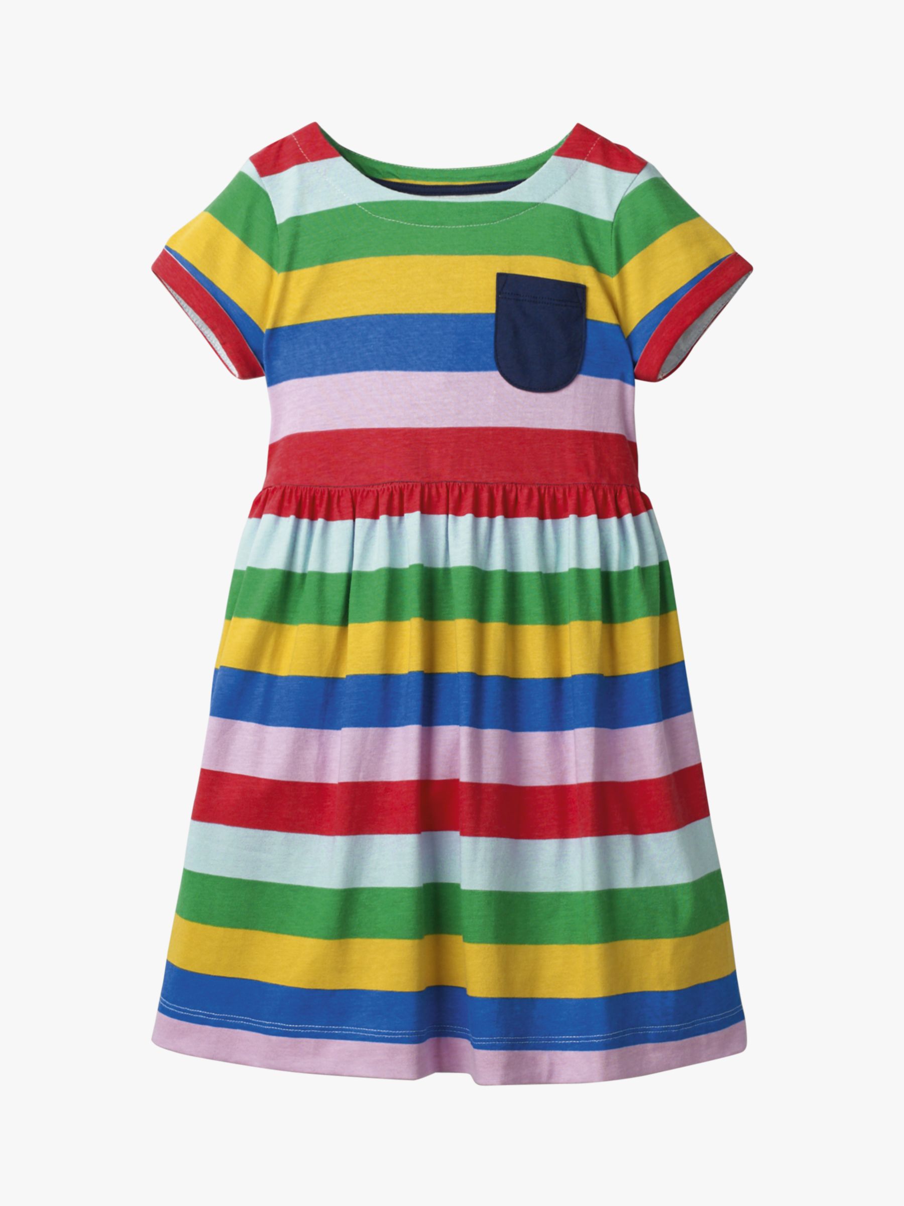 Image of Mini Boden Girls Rainbow Striped Jersey Dress Multi
