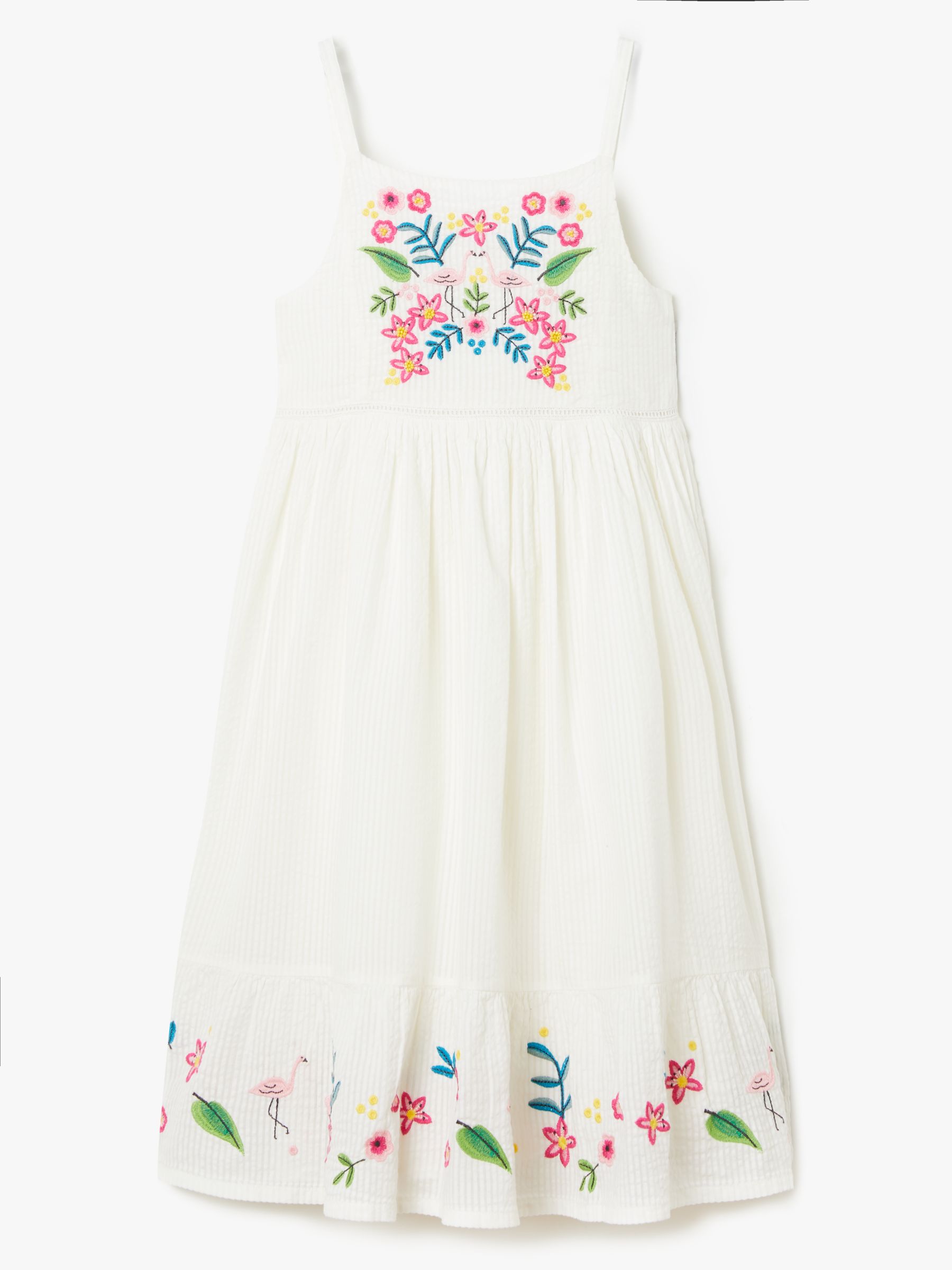 Image of John Lewis and Partners Girls Flamingo Embroidered Dress White