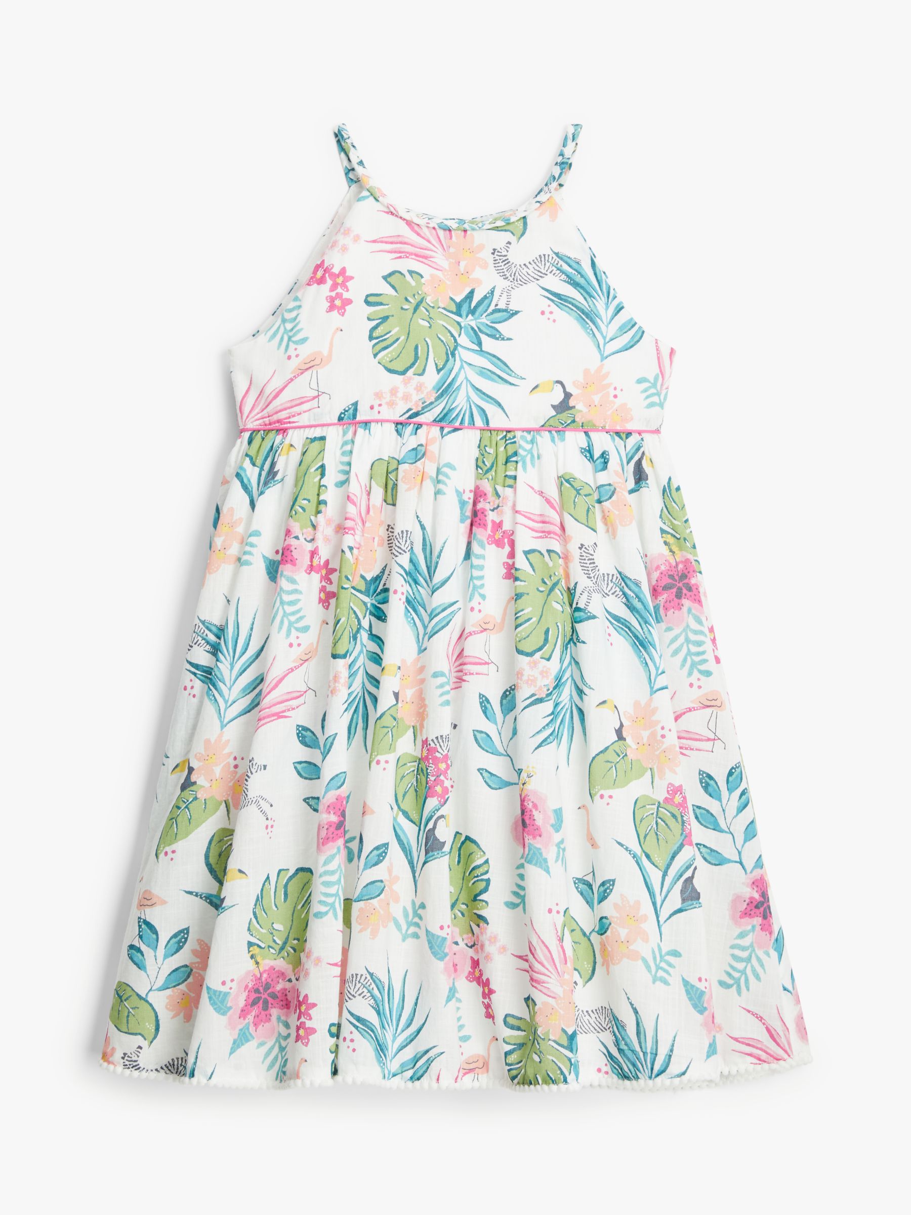 Image of John Lewis and Partners Girls Tropical Dress WhiteMulti