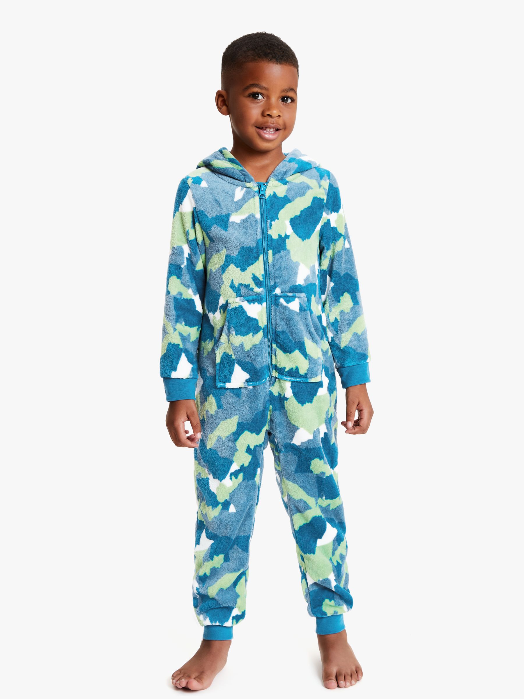 Image of John Lewis and Partners Boys Camouflage Onesie Blue