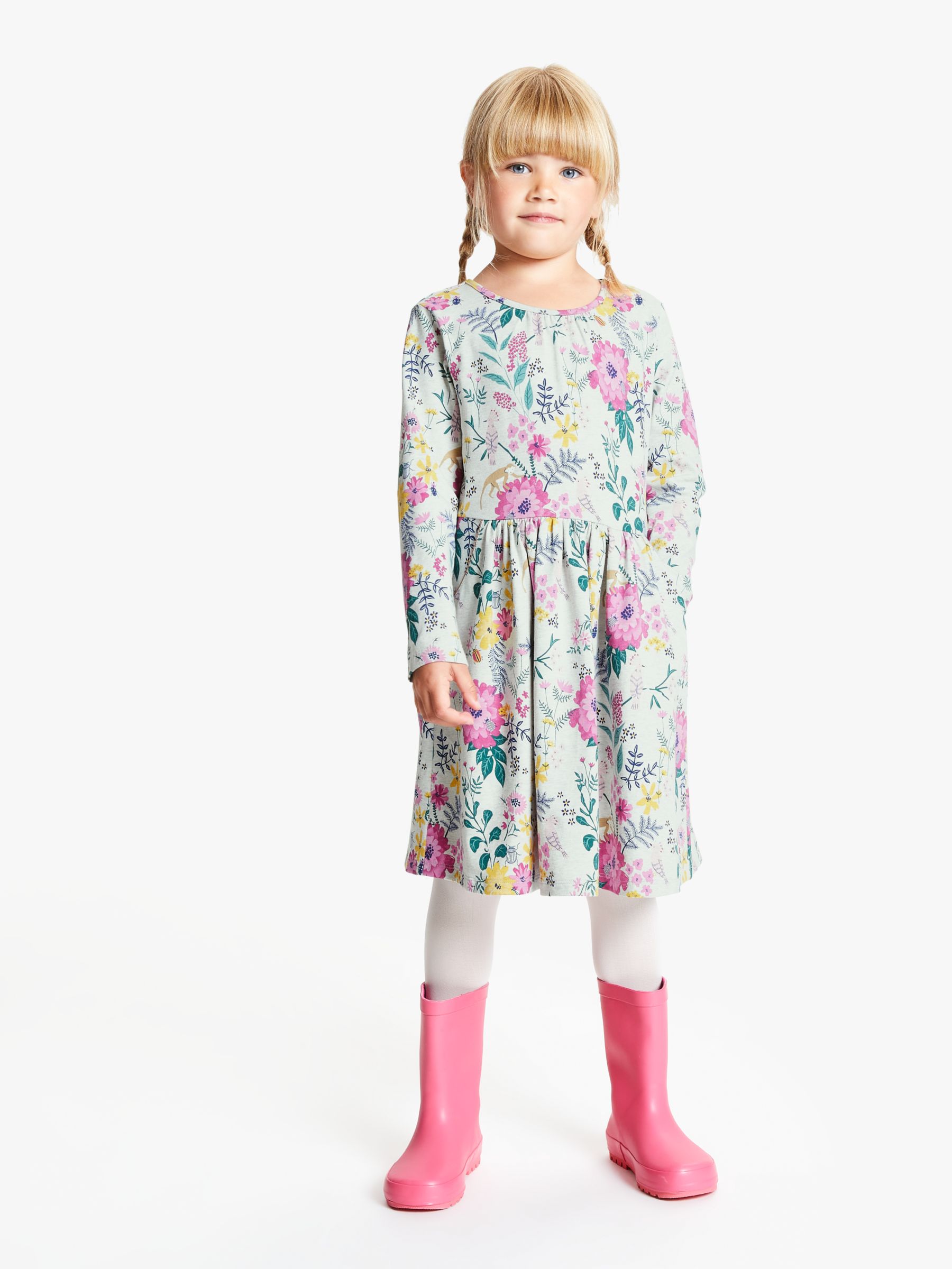 Image of John Lewis and Partners Girls Floral Print Dress GreyMulti