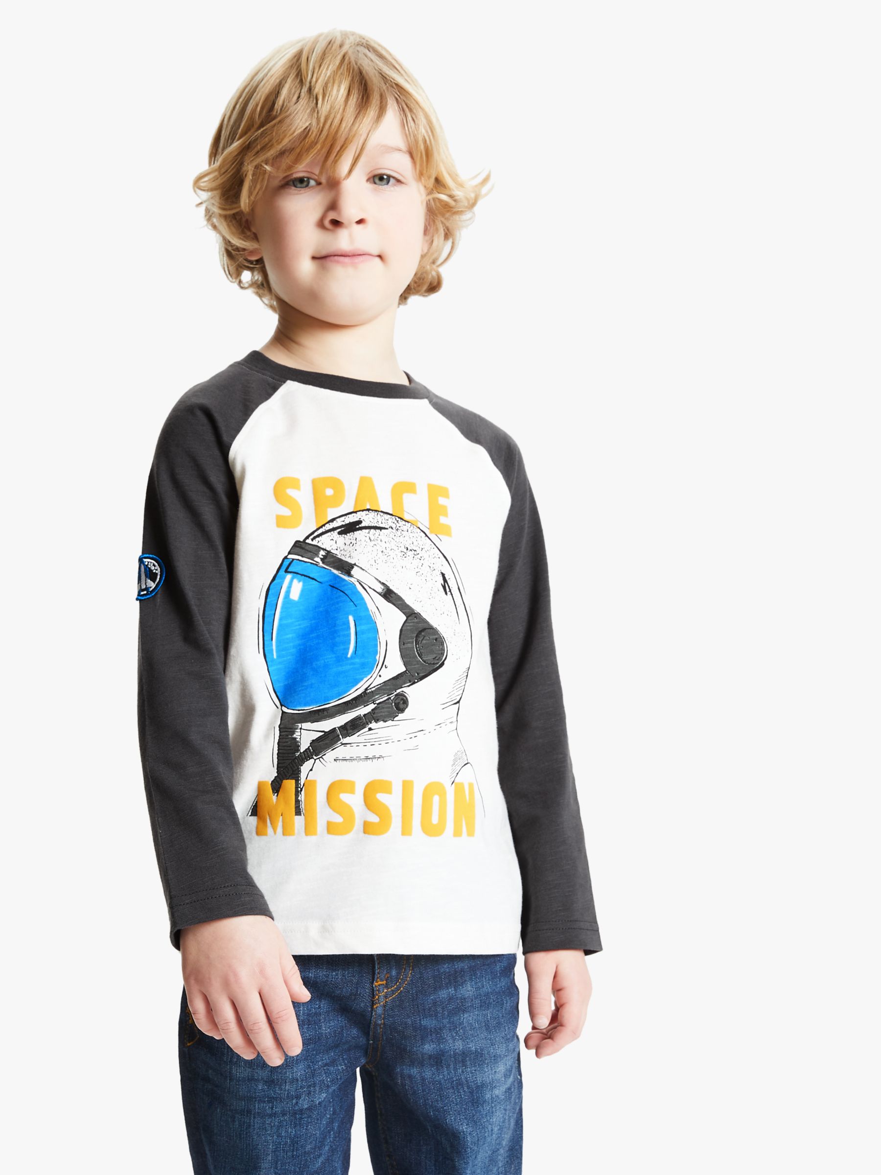 Image of John Lewis and Partners Boys Space Mission Raglan Sleeve Top White