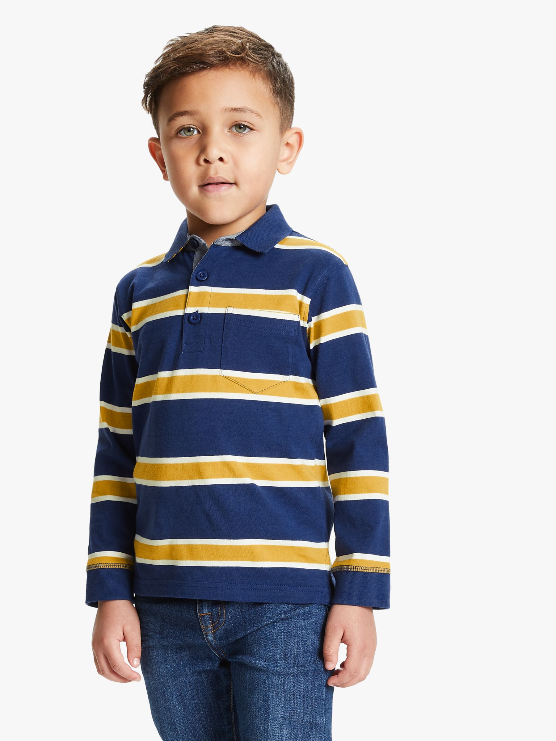 Image of John Lewis and Partners Boys Long Sleeve Stripe Polo Top Navy