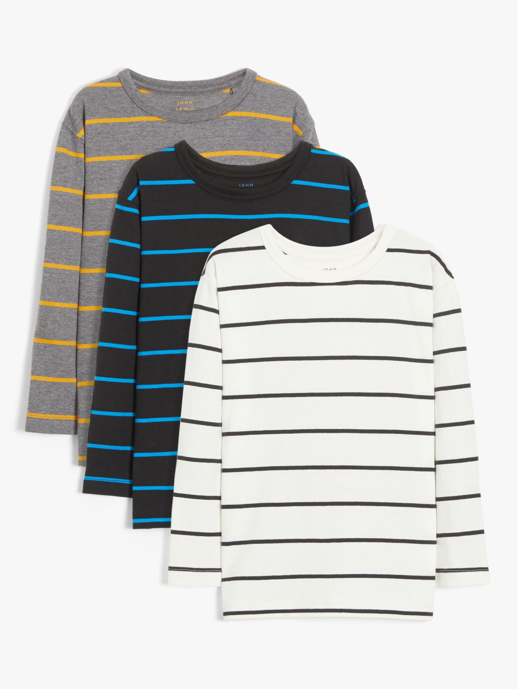 Image of John Lewis and Partners Boys Long Sleeve Stripe TShirts Pack of 3 Multi