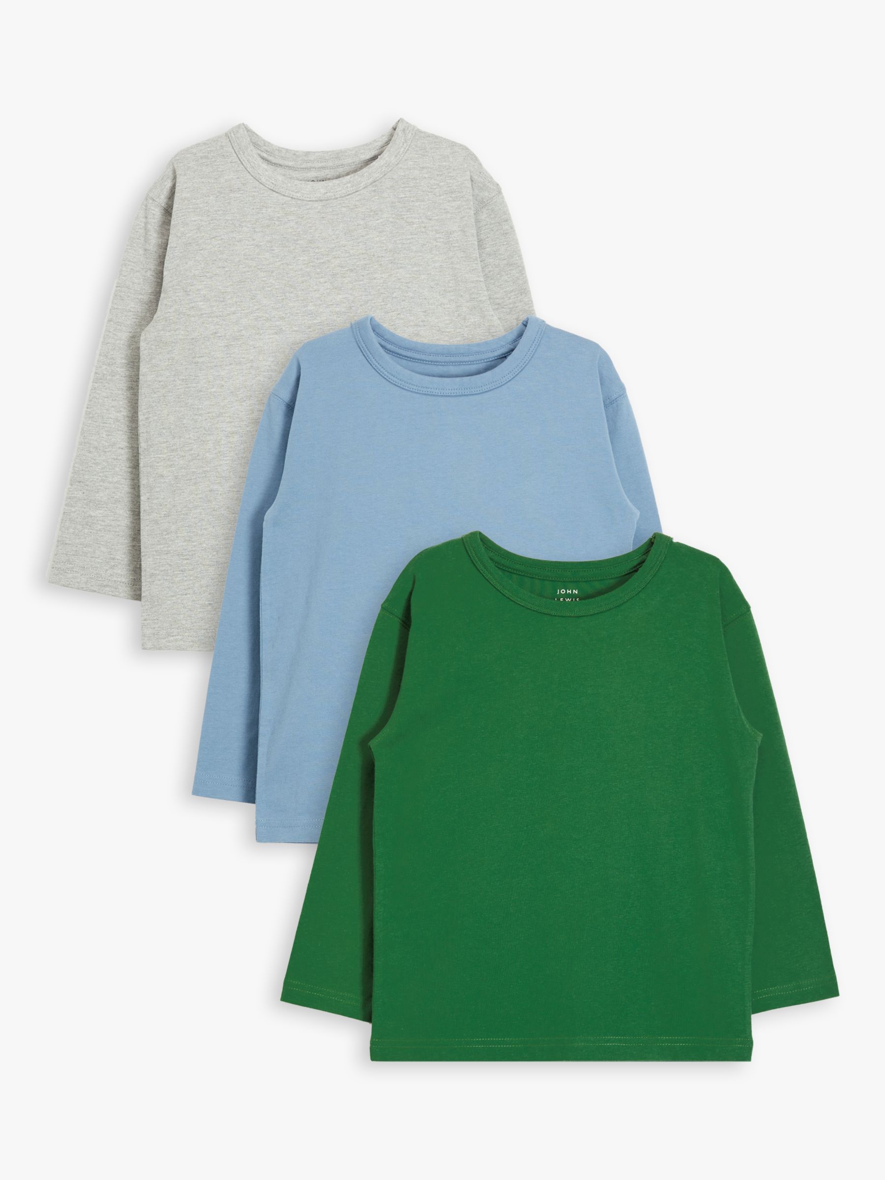 Image of John Lewis and Partners Boys Long Sleeve TShirts Pack of 3 GreenMulti