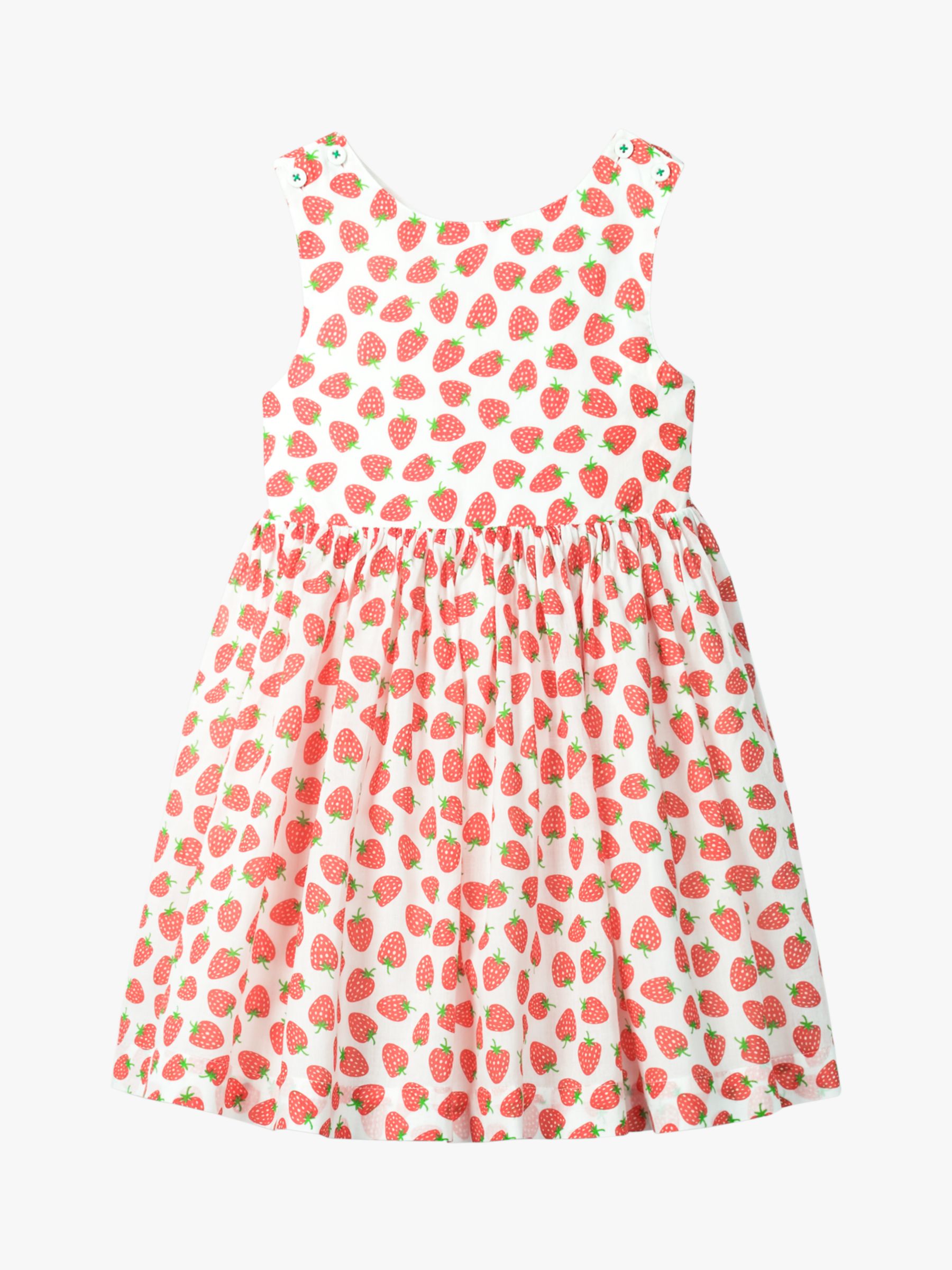 Image of Mini Boden Girls Strawberry Print Cross Back Dress WhitePeach
