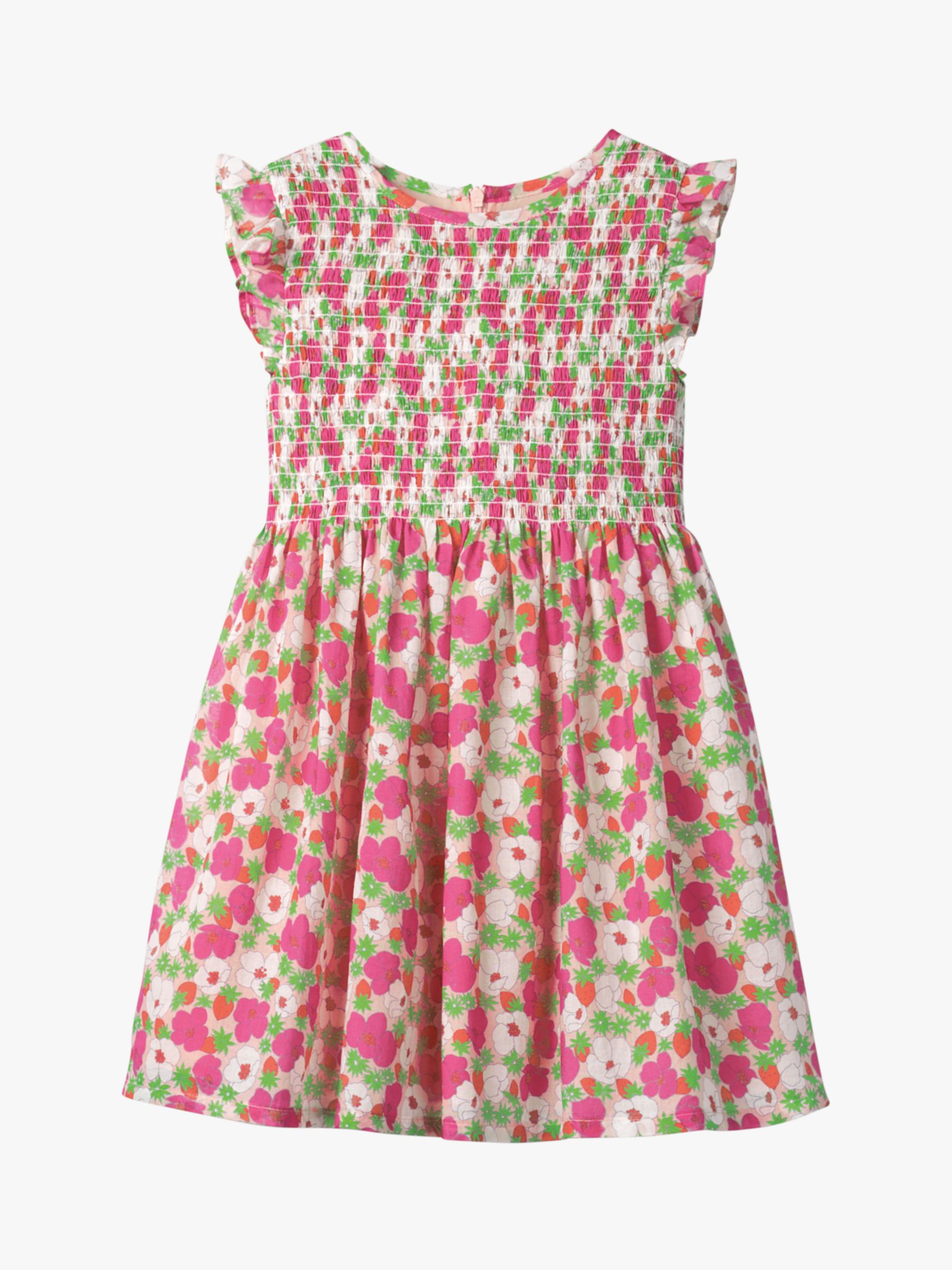 Image of Mini Boden Girls Smocked Woven Floral Dress Pink Berry Bloom