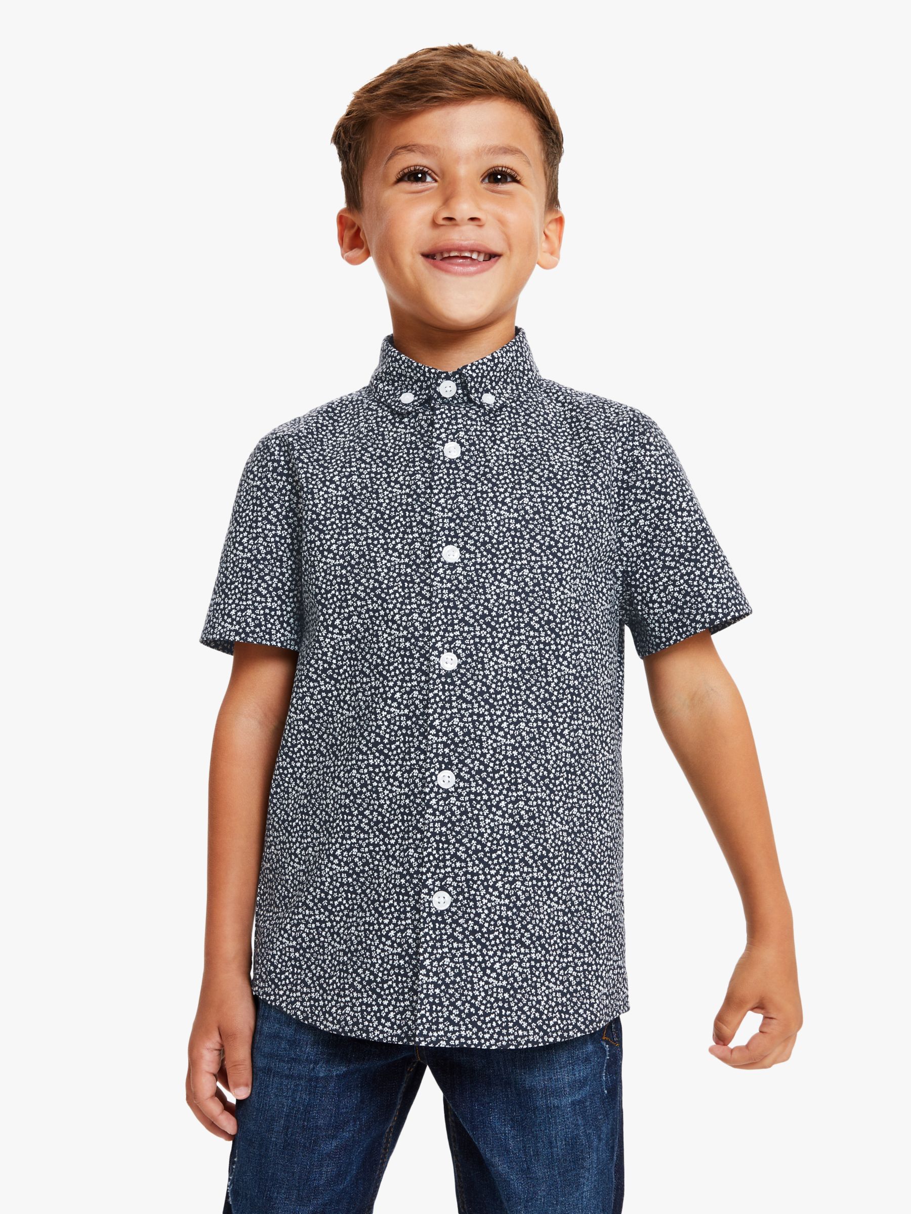 Image of John Lewis and Partners Boys Floral Print Shirt Navy