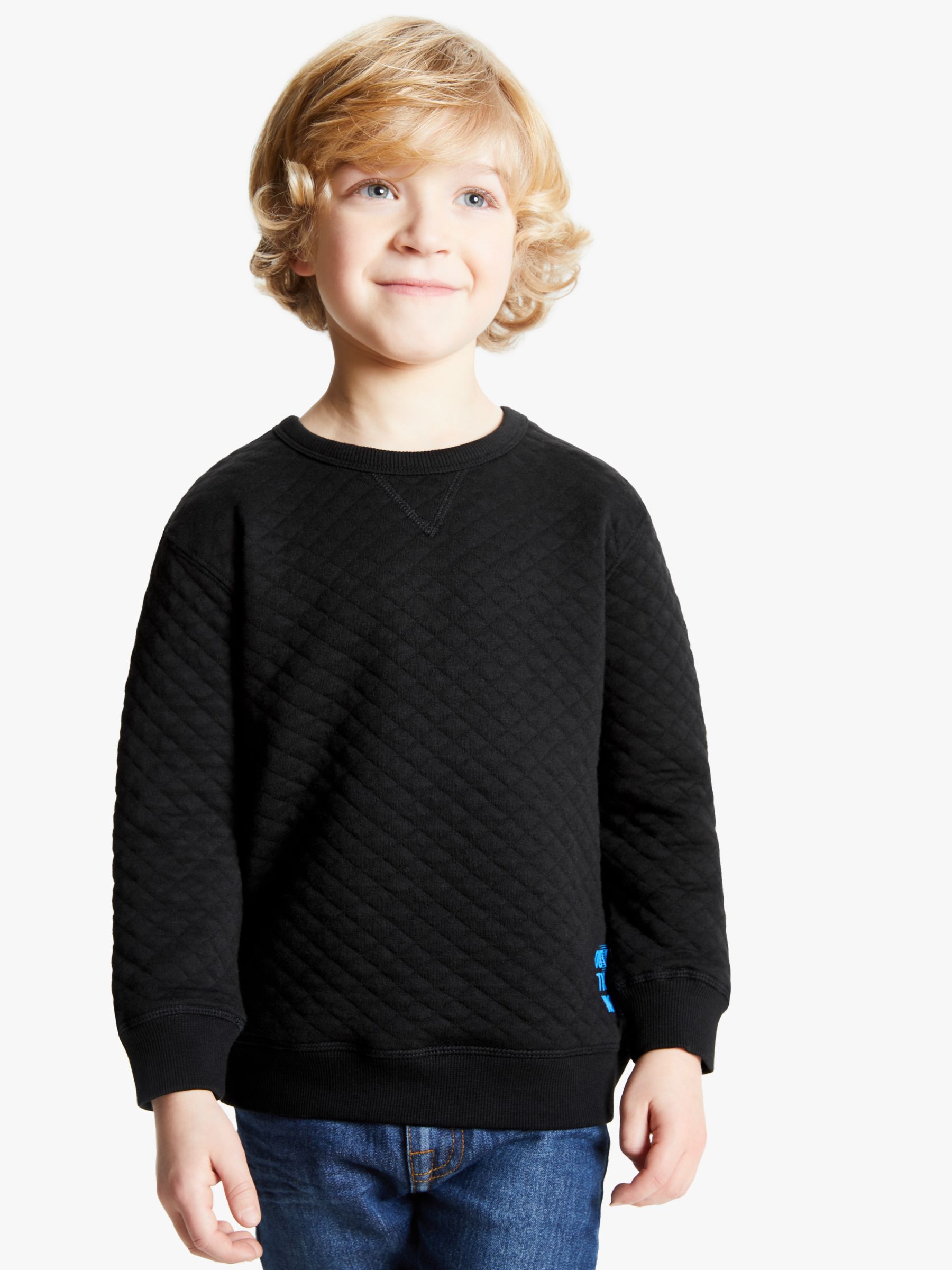 Image of John Lewis and Partners Boys Quilted Crew Neck Sweatshirt Charcoal Grey