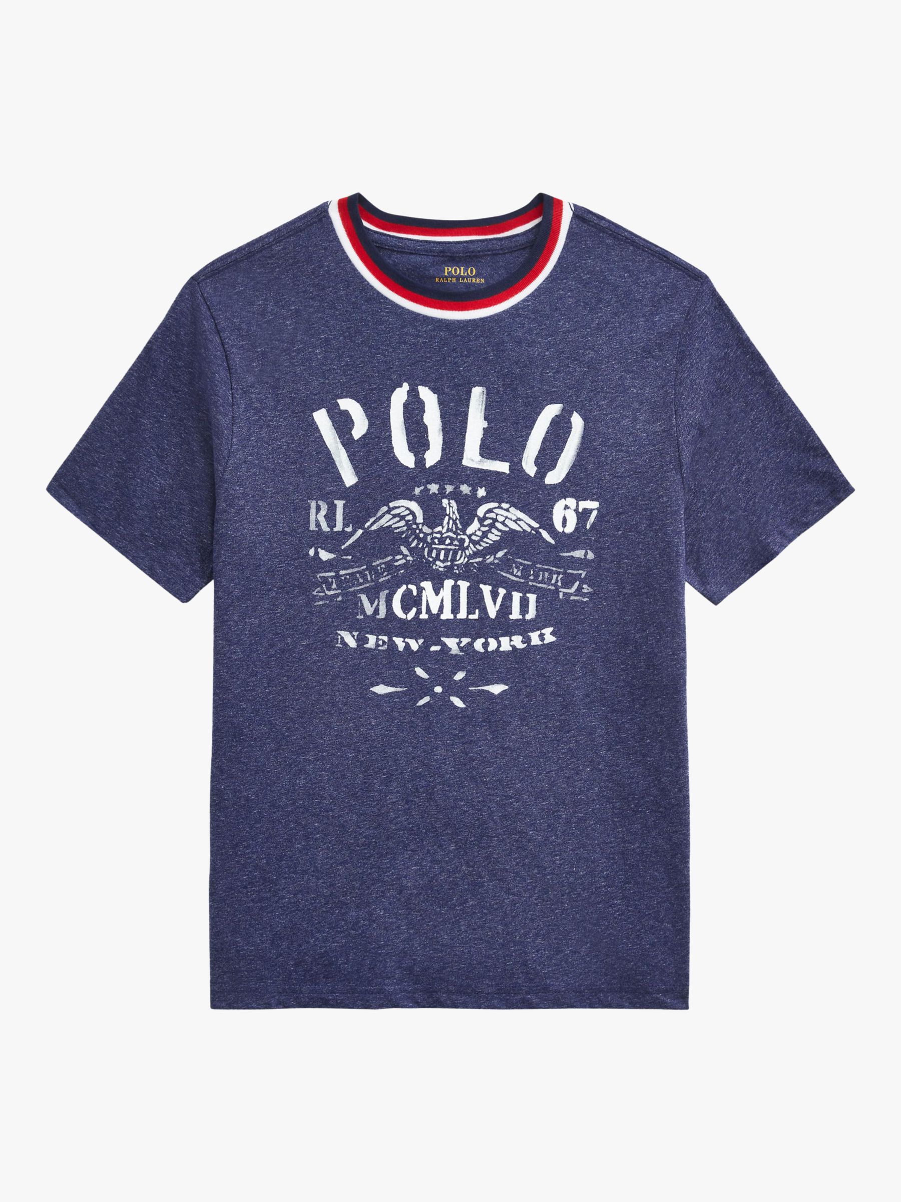 Image of Polo Ralph Lauren Boys Logo Print TShirt Observer Blue Heather