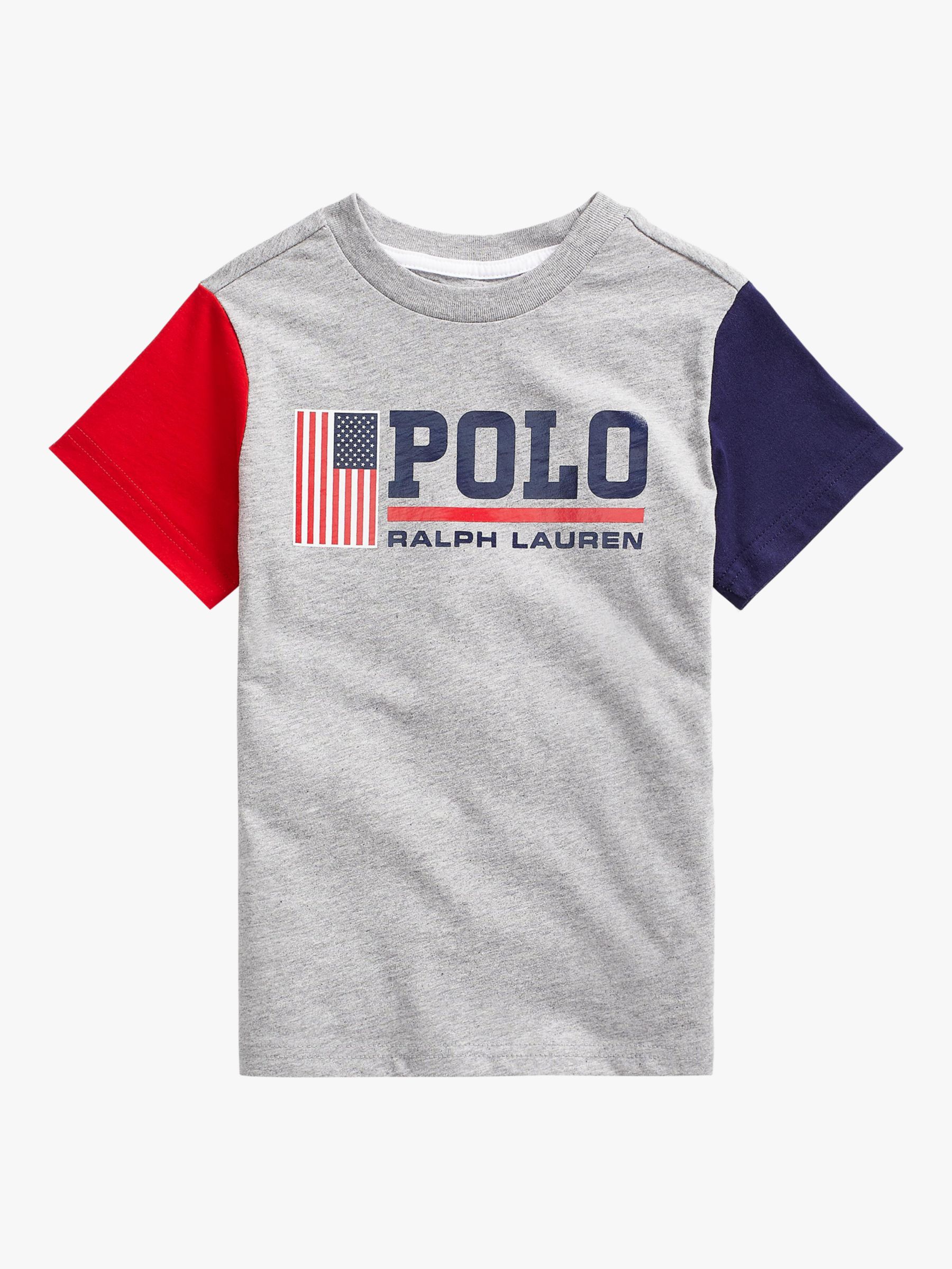 Image of Polo Ralph Lauren Boys Colour Block Logo Flag TShirt Andover Heather
