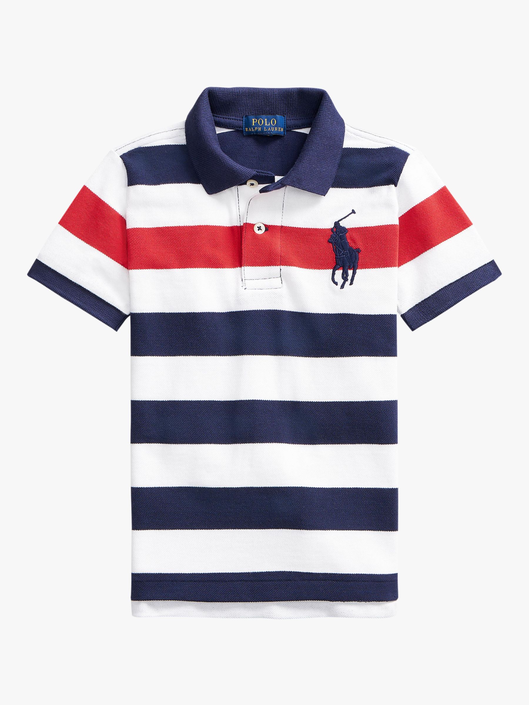 Image of Polo Ralph Lauren Boys Bar Stripe Short Sleeve Polo Shirt Newport Navy
