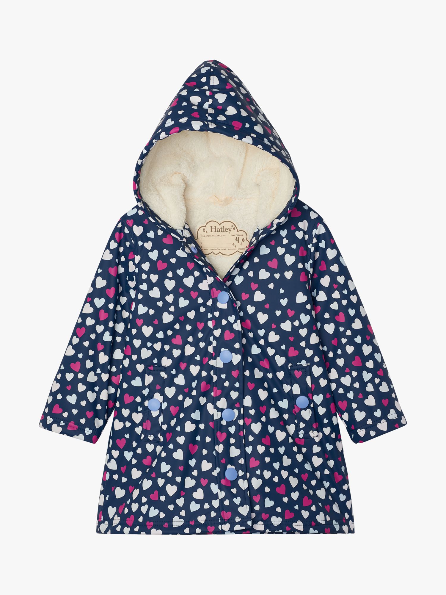 Image of Hatley Girls Colour Changing Heart Waterproof Sherpa Lined Jacket