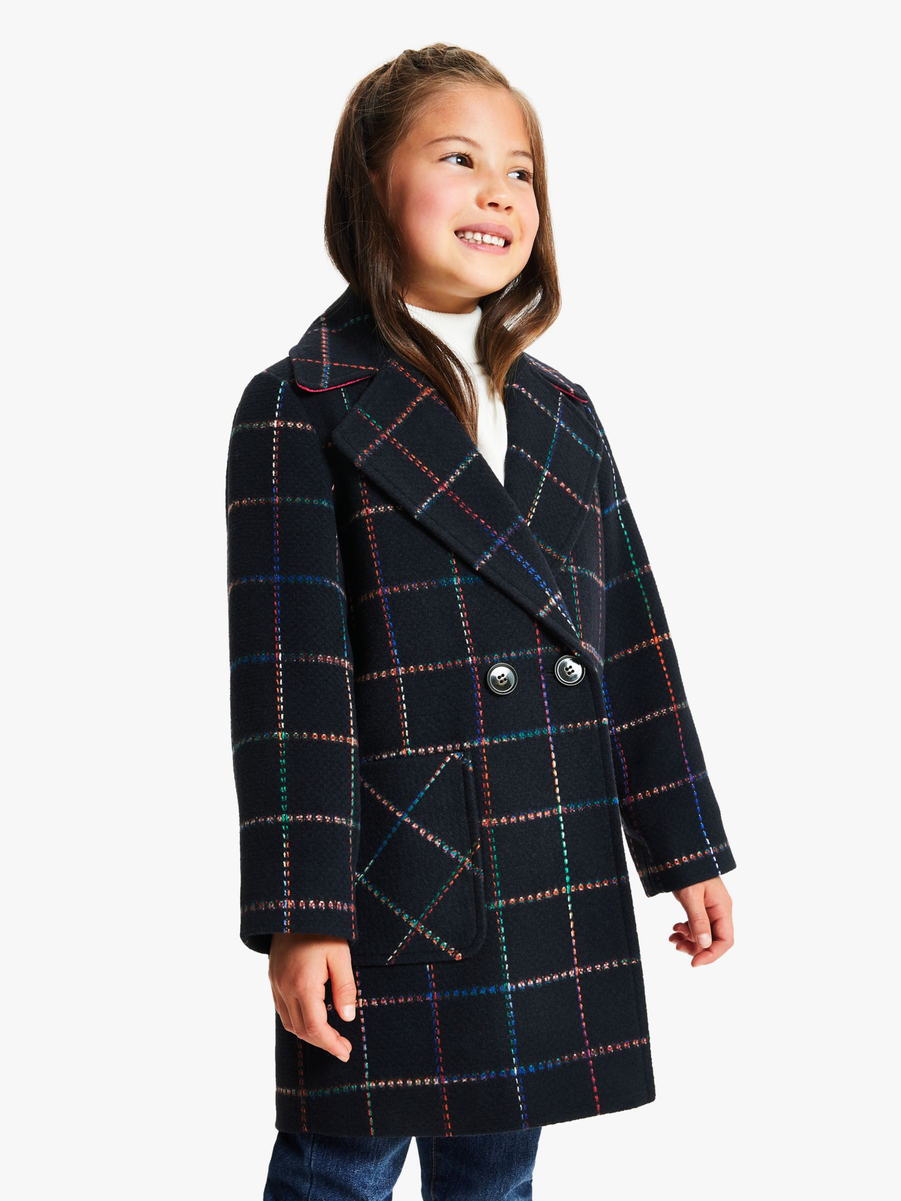 Image of John Lewis and Partners Girls Check Coat Navy
