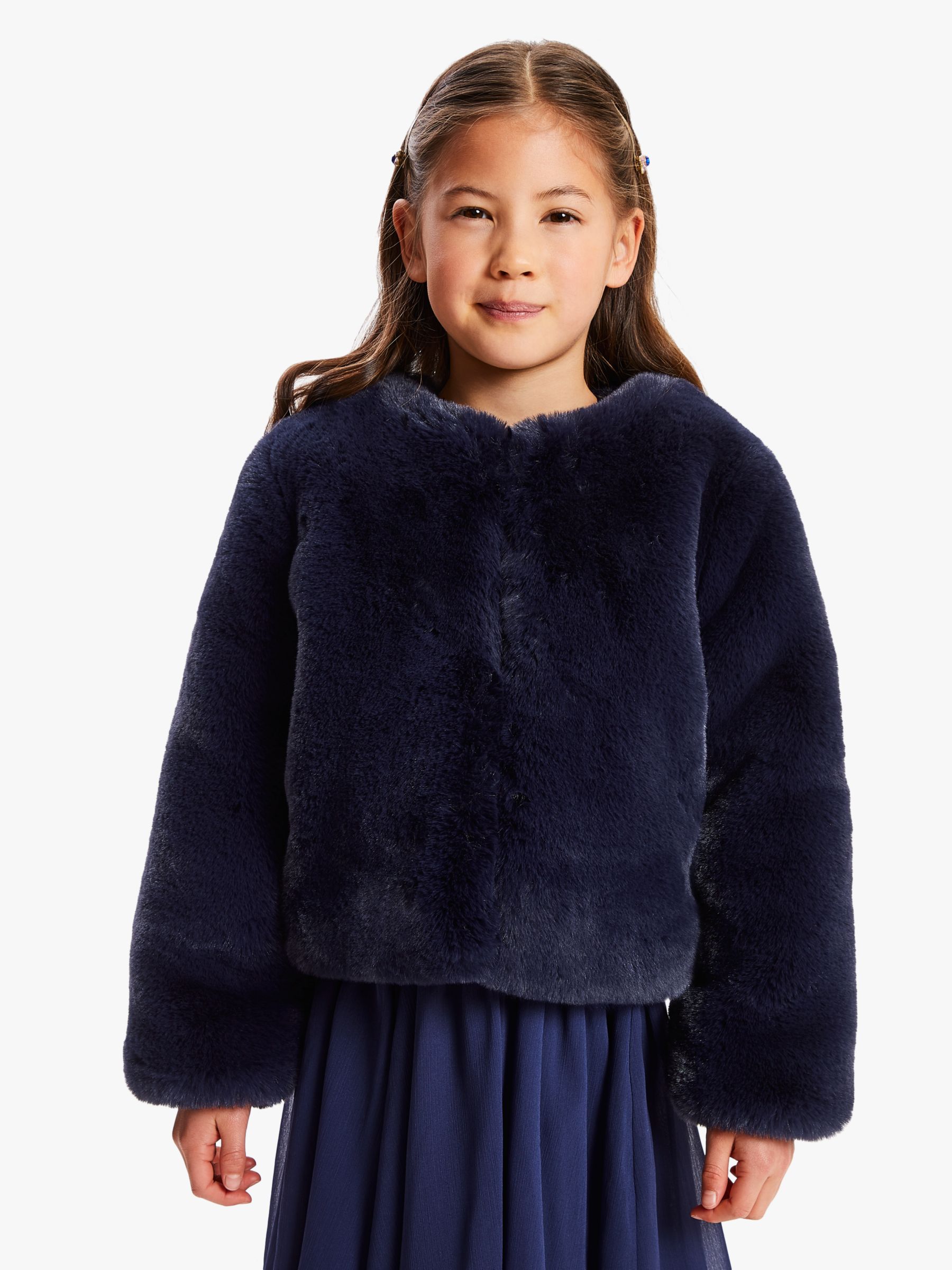 Image of John Lewis and Partners Heirloom Collection Girls Faux Fur Coat Navy