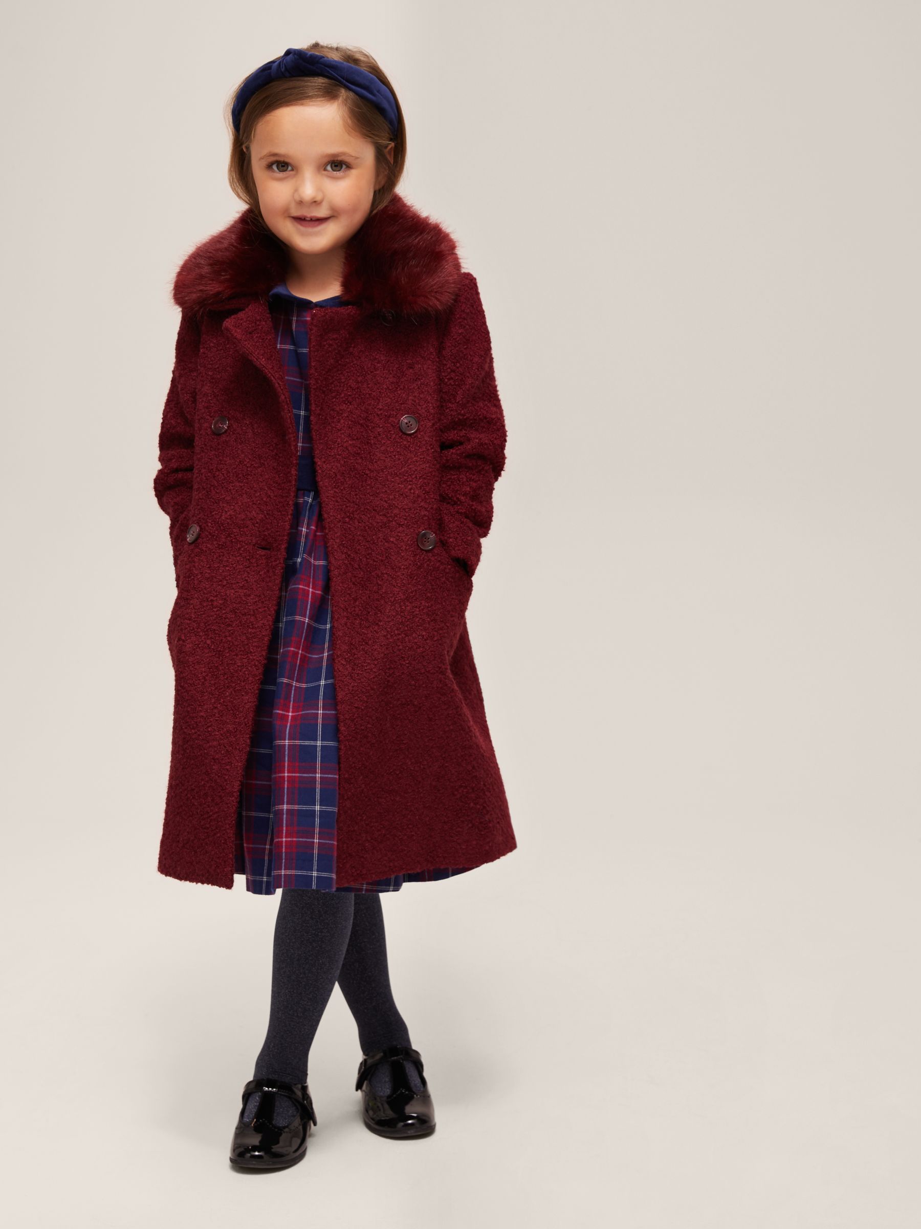 Image of John Lewis and Partners Heirloom Collection Girls Faux Fur Collar Coat Red