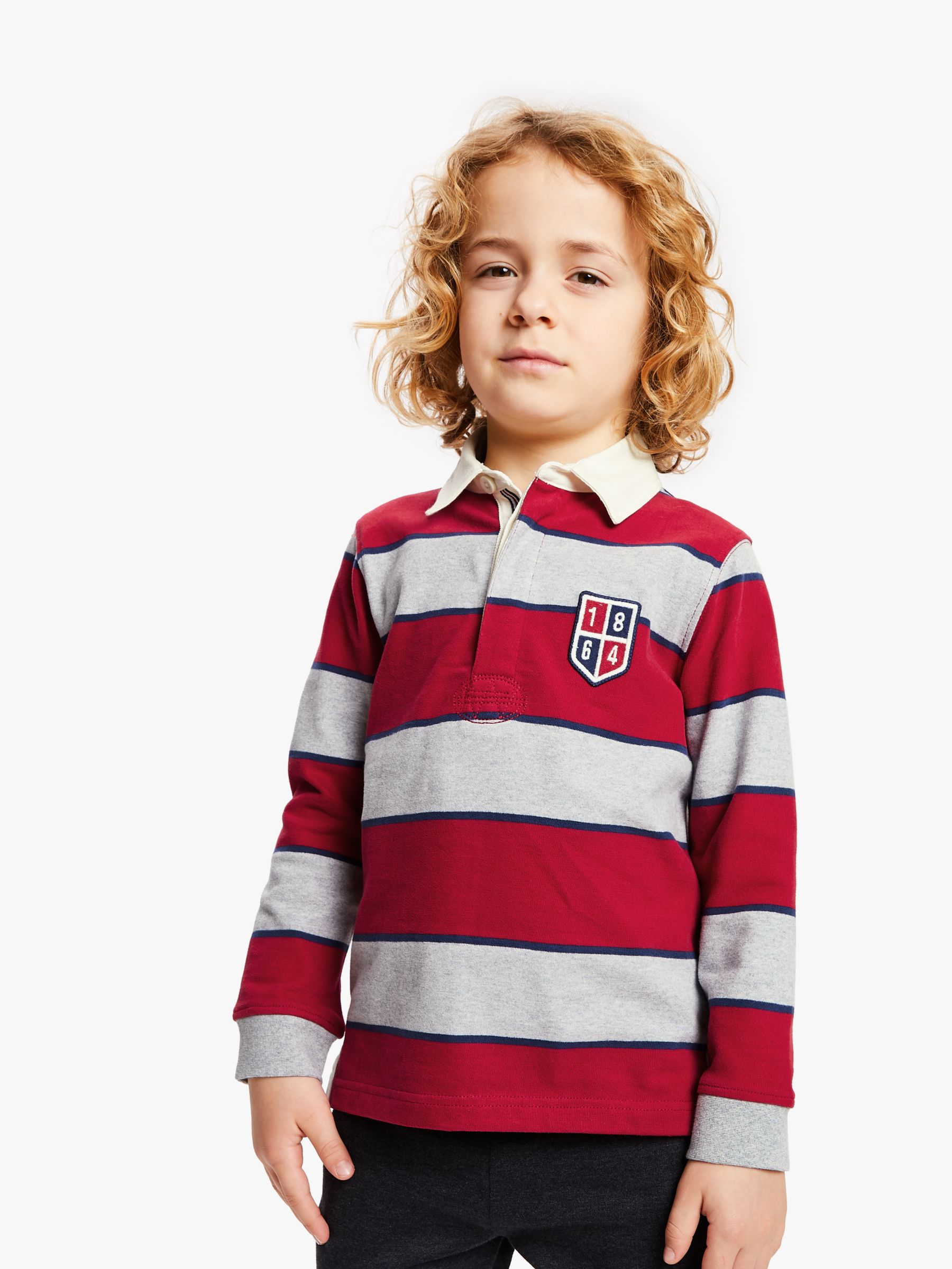 Image of John Lewis and Partners Boys Stripe Rugby Shirt Red