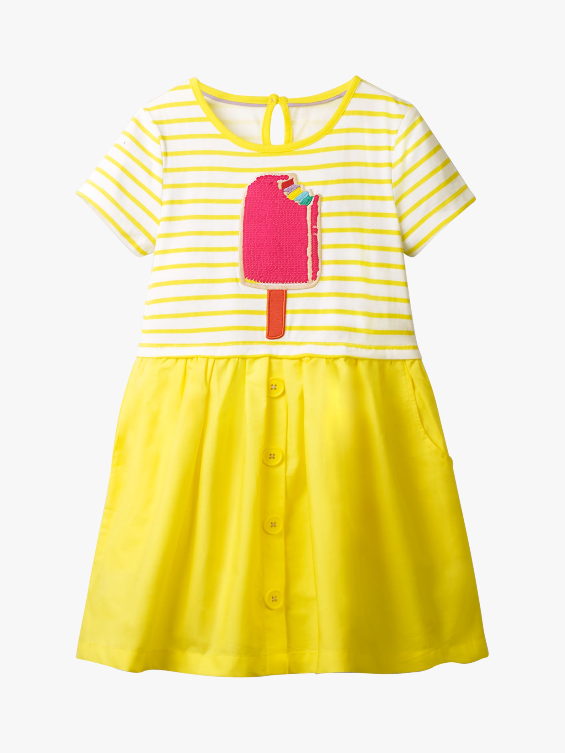 Image of Mini Boden Girls Sequin Colour Change Ice Lolly Dress Lemon Zest