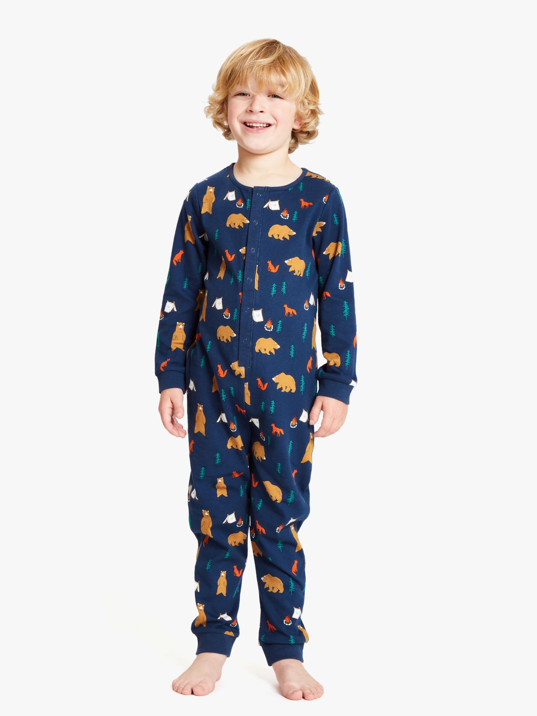 Image of John Lewis and Partners Boys Jersey Bear Onesie Navy