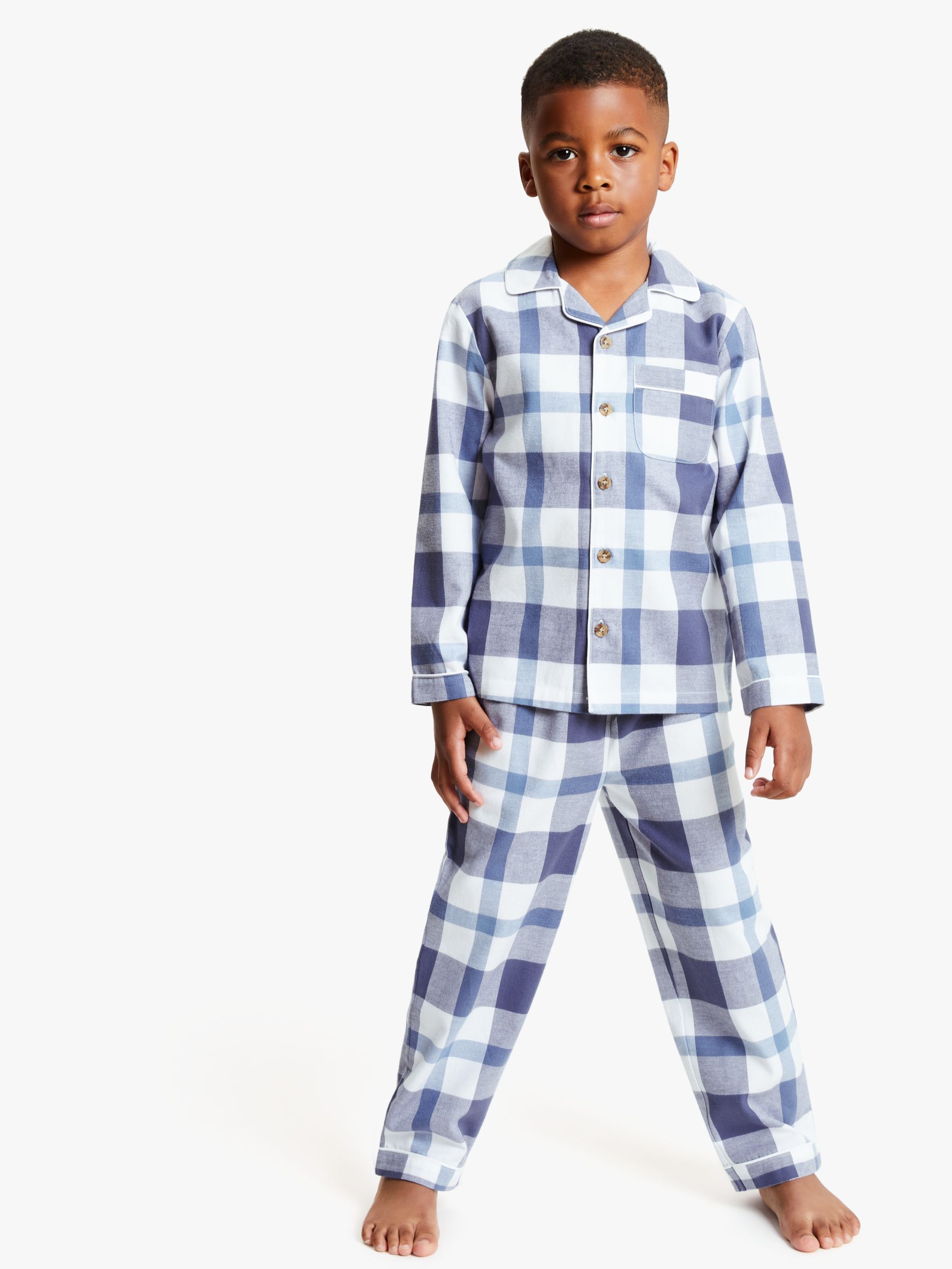 Image of John Lewis and Partners Heirloom Collection Boys Check Print Pyjamas Blue