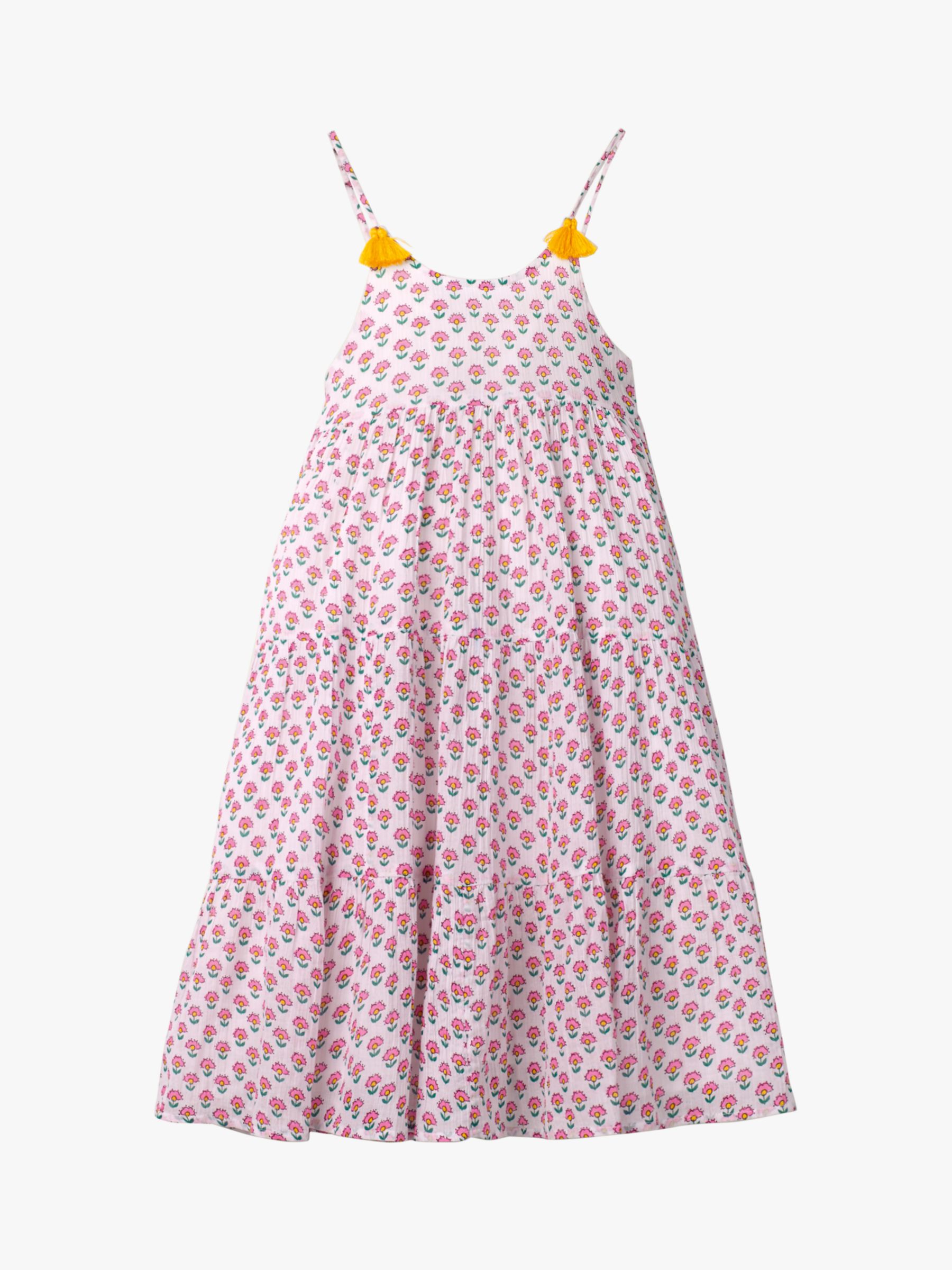 Image of Mini Boden Girls Tiered Tassel Floral Dress Pop Pansy