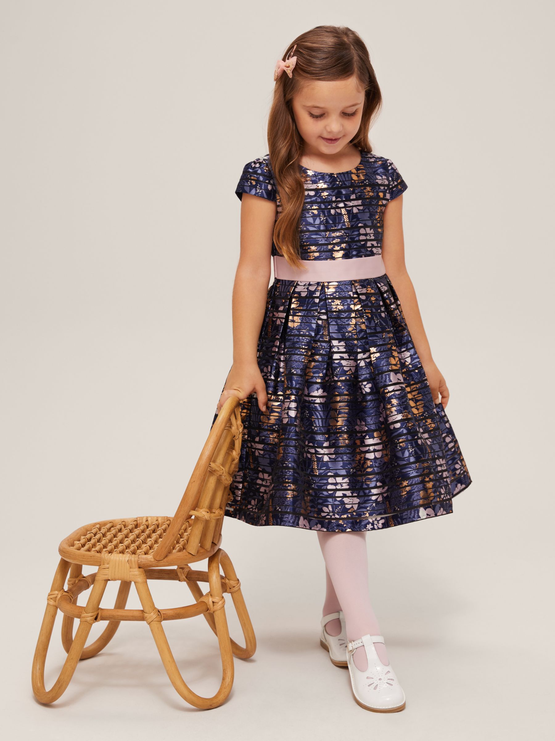 Image of John Lewis and Partners Heirloom Collection Girls Floral Stripe Dress Multi