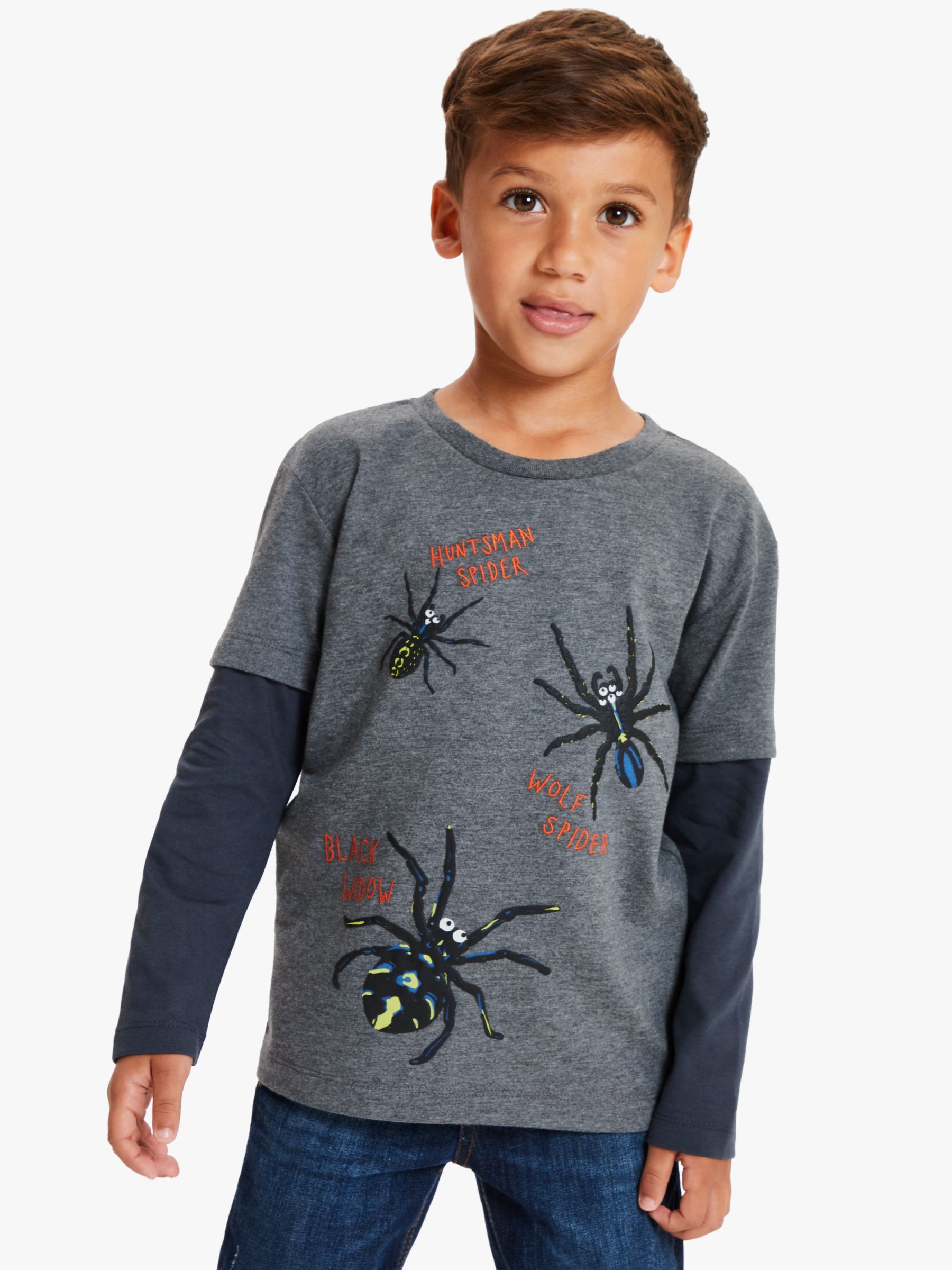 Image of John Lewis and Partners Boys Halloween Spider TShirt Charcoal