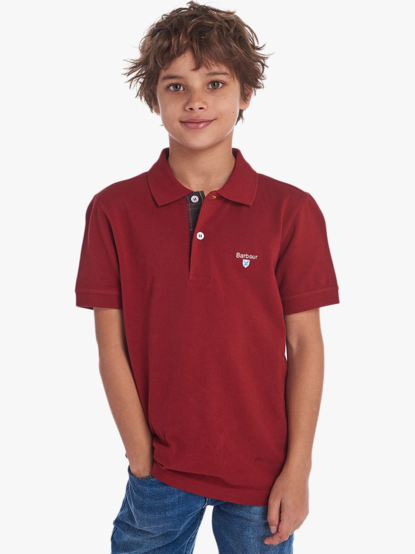 Image of Barbour Boys Tartan Short Sleeve Polo Shirt Red