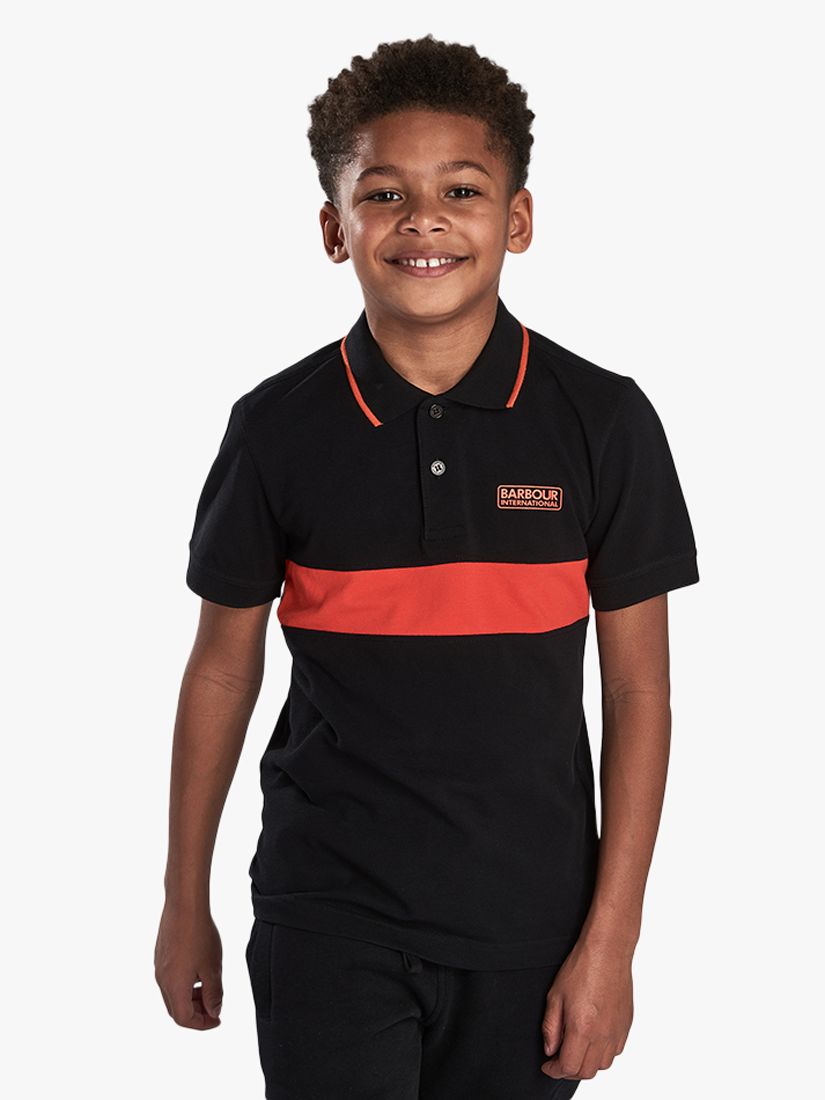 Image of Barbour International Boys Colour Block Short Sleeve Polo Shirt Black