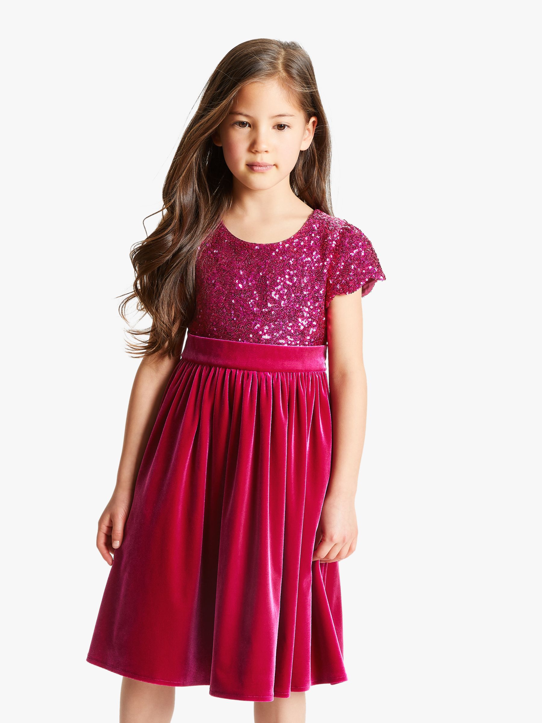 Image of John Lewis and Partners Heirloom Collection Girls Sequin Bodice Velvet Dress