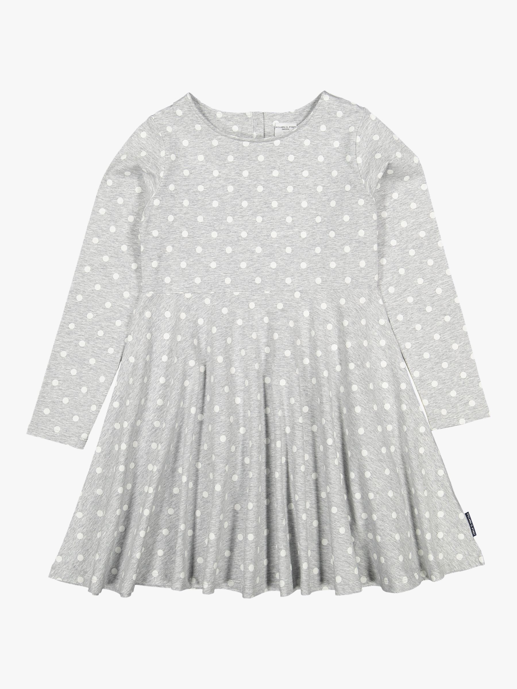 Image of Polarn O Pyret Childrens GOTS Organic Cotton Polka Dot Dress Grey