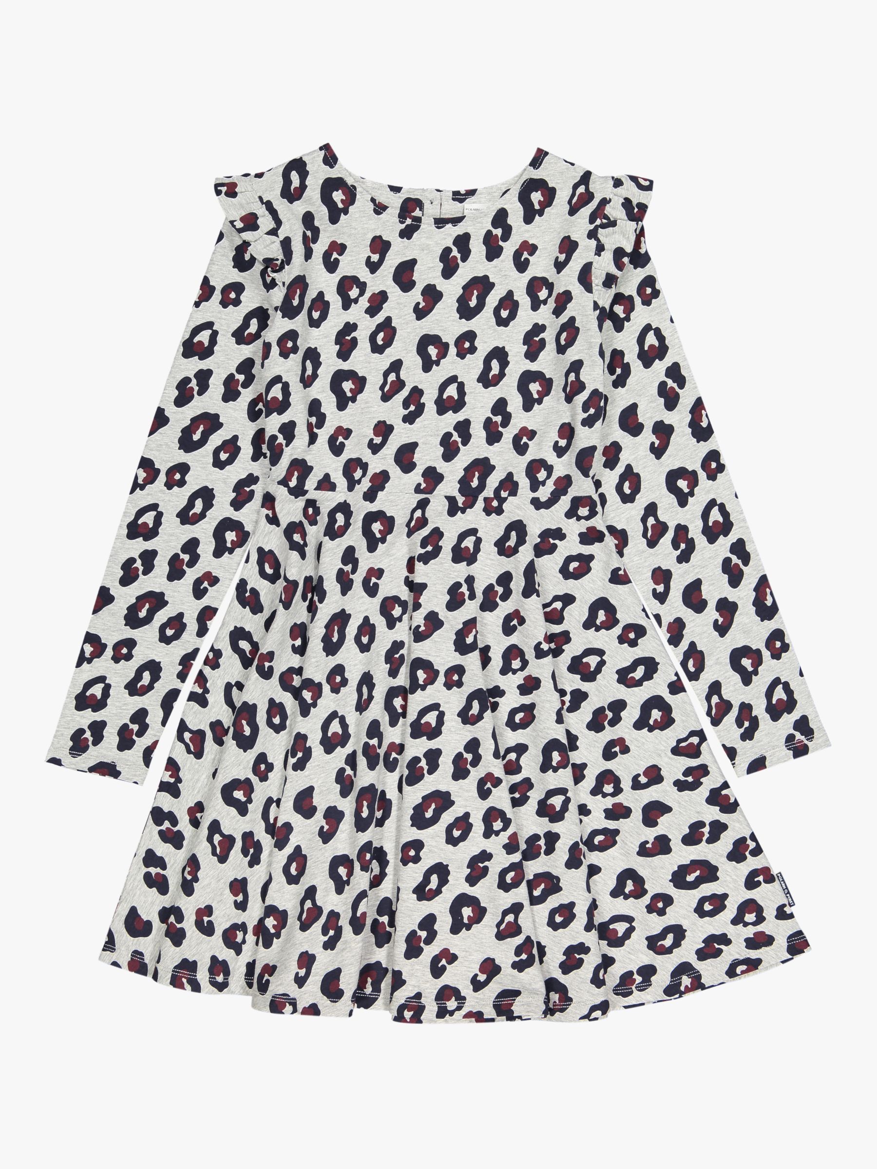 Image of Polarn O Pyret Childrens Organic Cotton Leopard Print Dress Grey