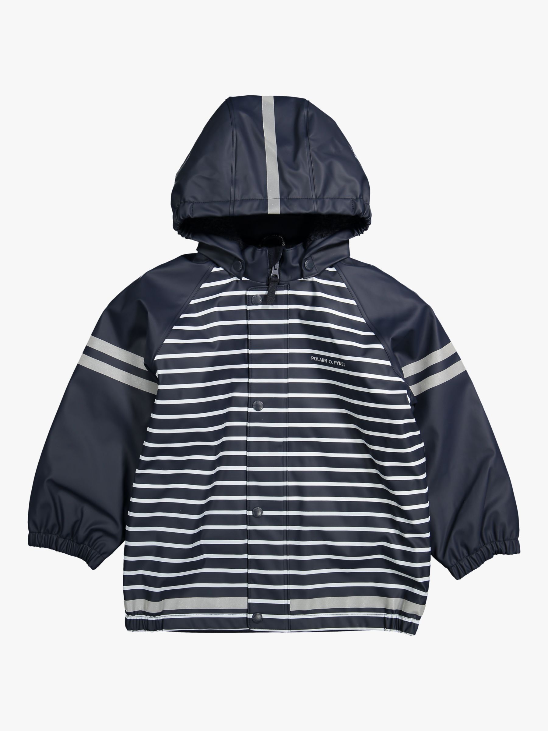 Image of Polarn O Pyret Childrens Striped Waterproof Rain Jacket Dark Sapphire