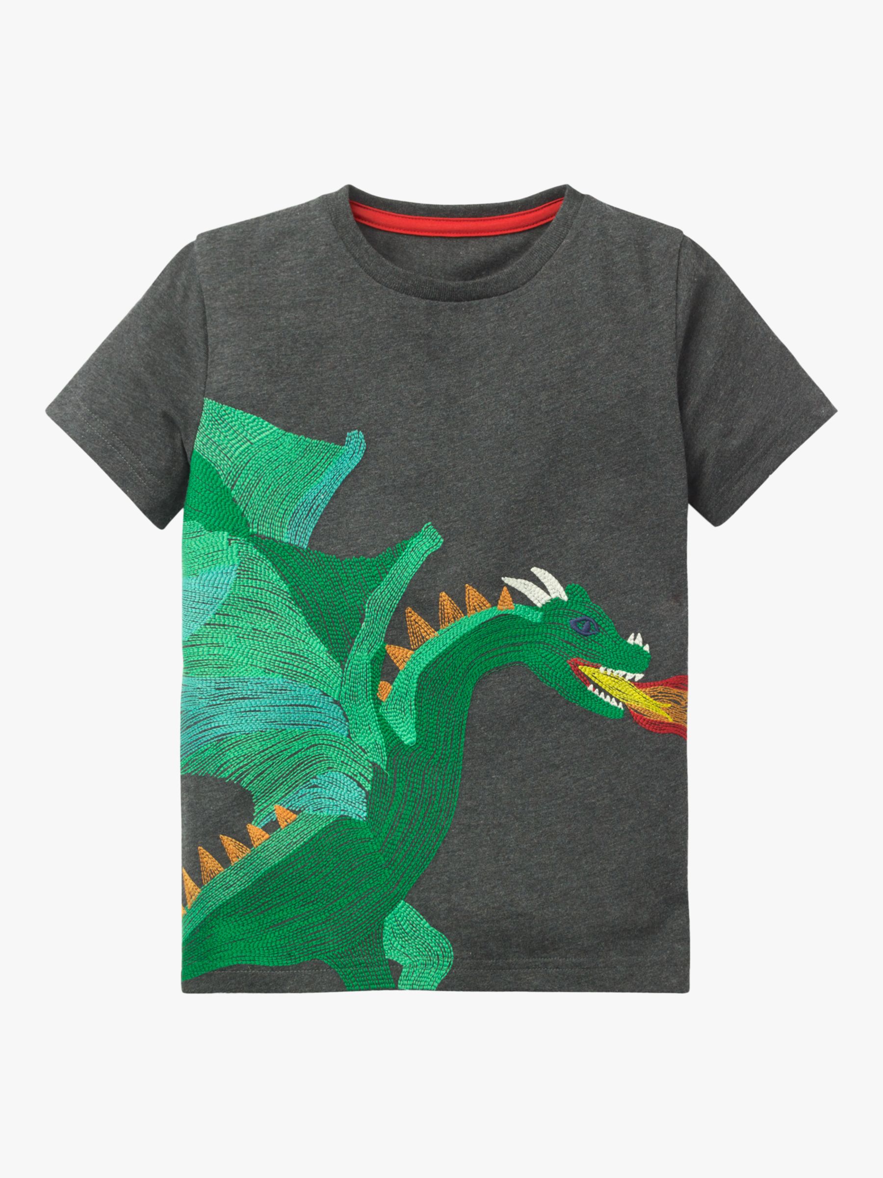 Image of Mini Boden Boys Superstitch Dragon Cotton TShirt Charcoal Grey