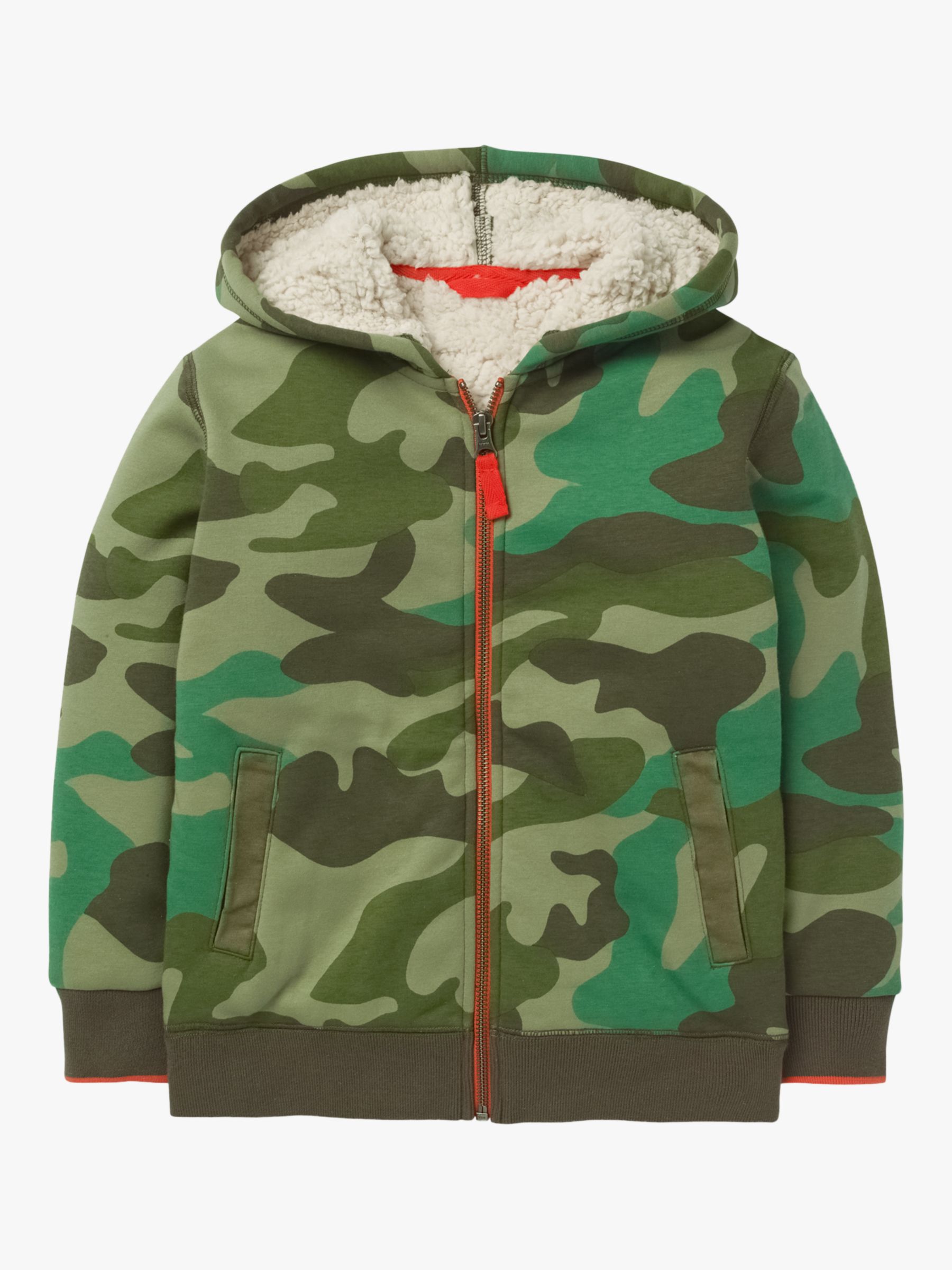 Image of Mini Boden Boys BorgLined ZipUp Camouflage Hoodie Green