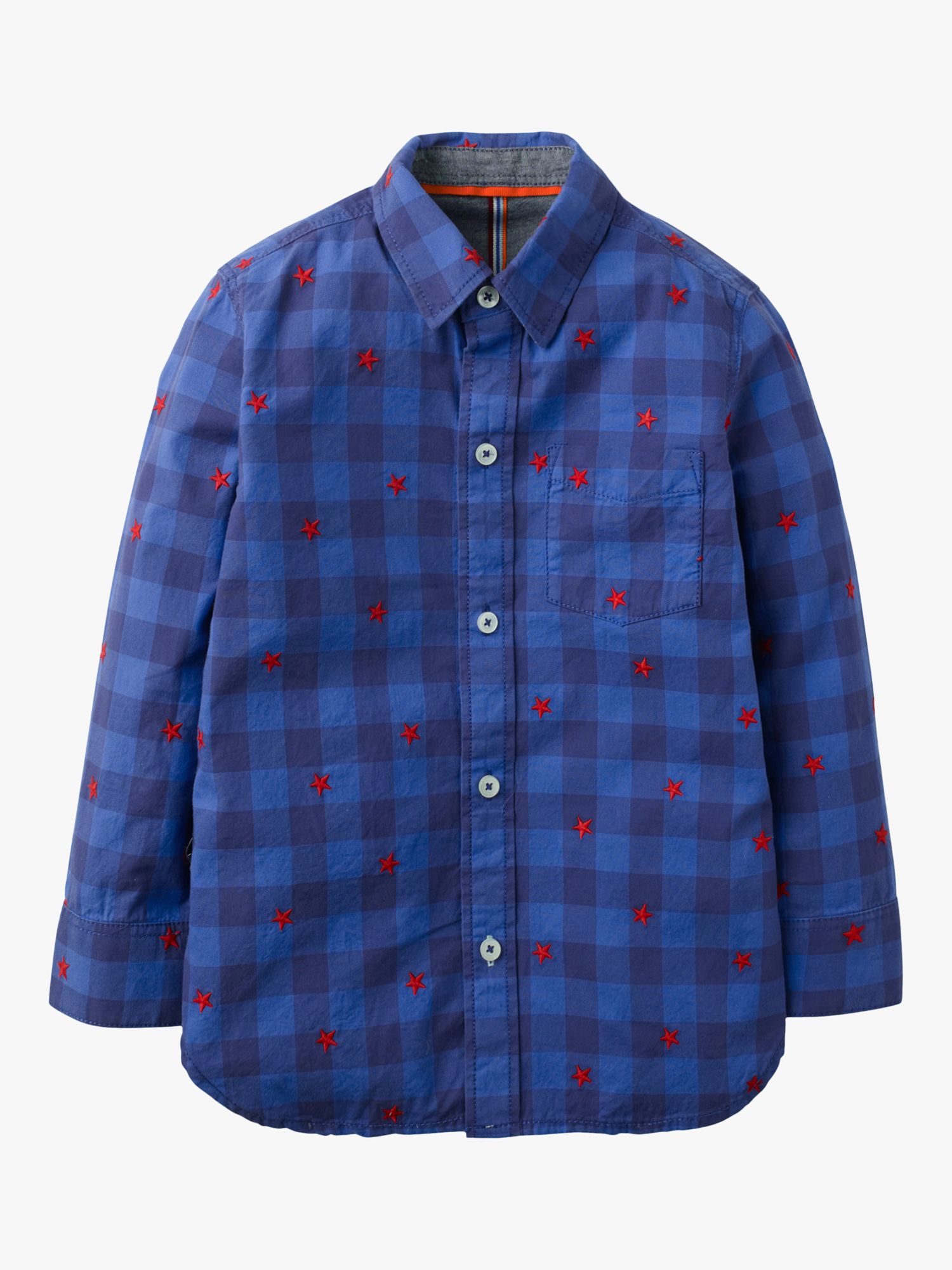 Image of Mini Boden Boys Casual Star Gingham Twill Shirt Navy