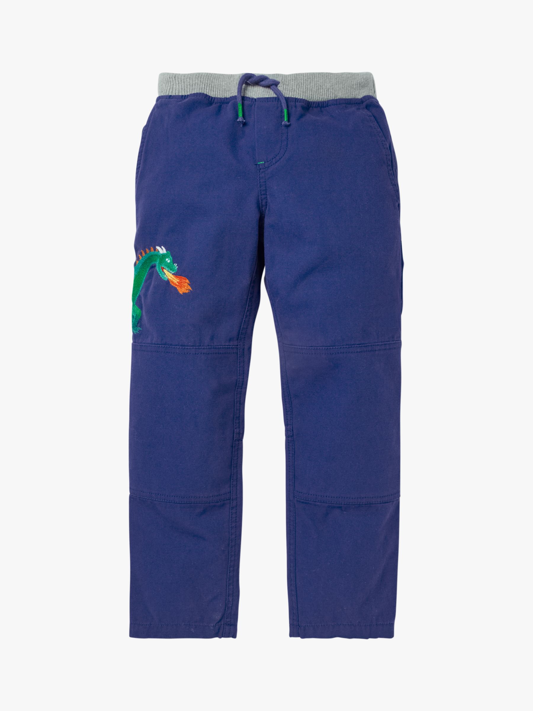 Image of Mini Boden Boys Rib Waist Dragon Applique Trousers Starboard Blue