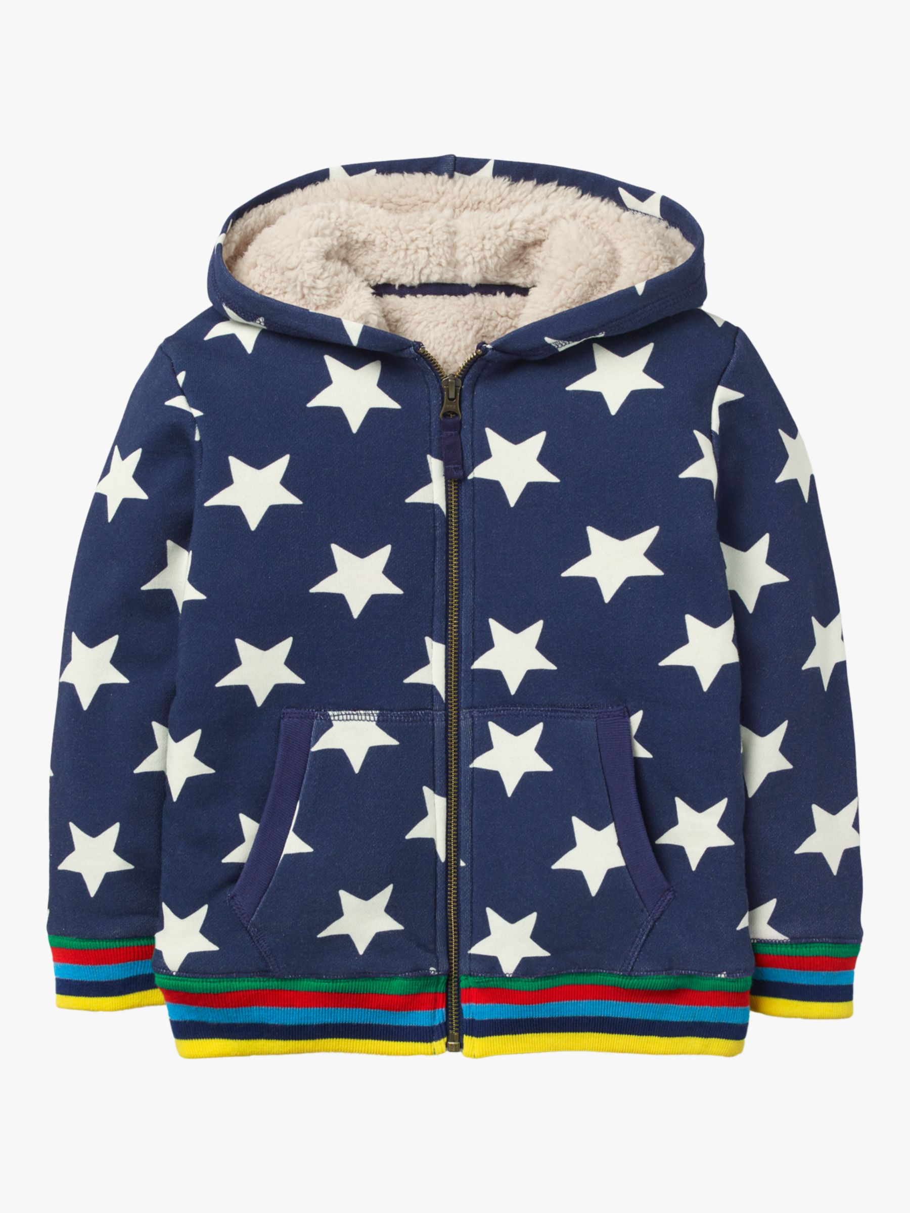 Image of Mini Boden Boys ShaggyLined ZipUp Hoodie College Navy Star