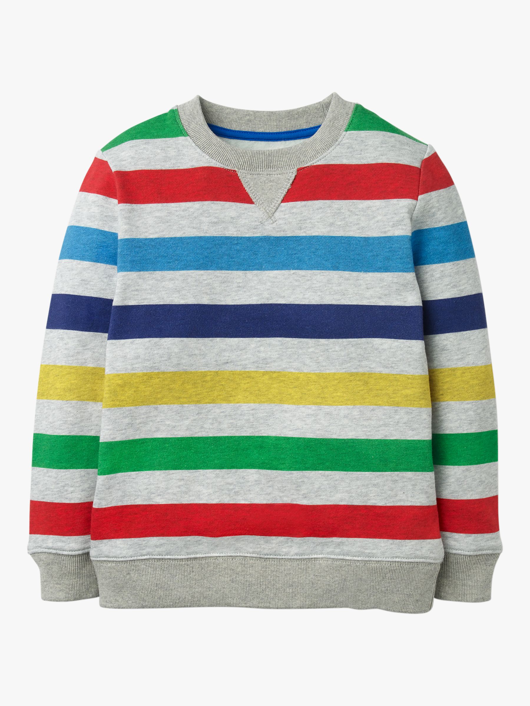 Image of Mini Boden Boys Cosy Stripe Sweatshirt Grey Marl Rainbow