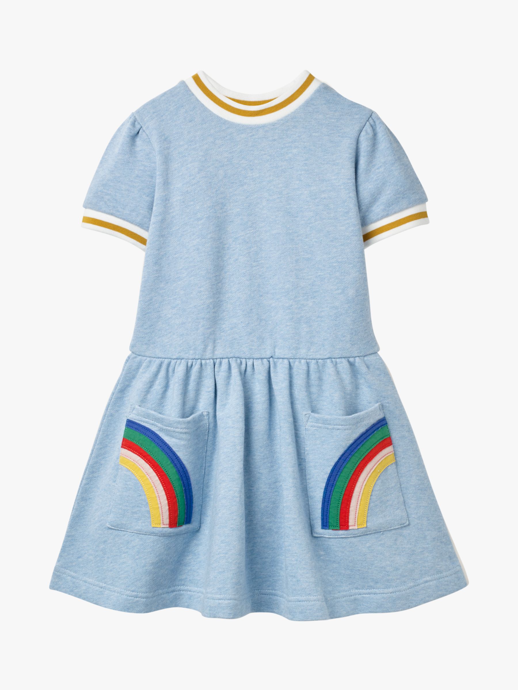 Image of Mini Boden Girls Applique Rainbow Pocket Jersey Dress Frosted Blue