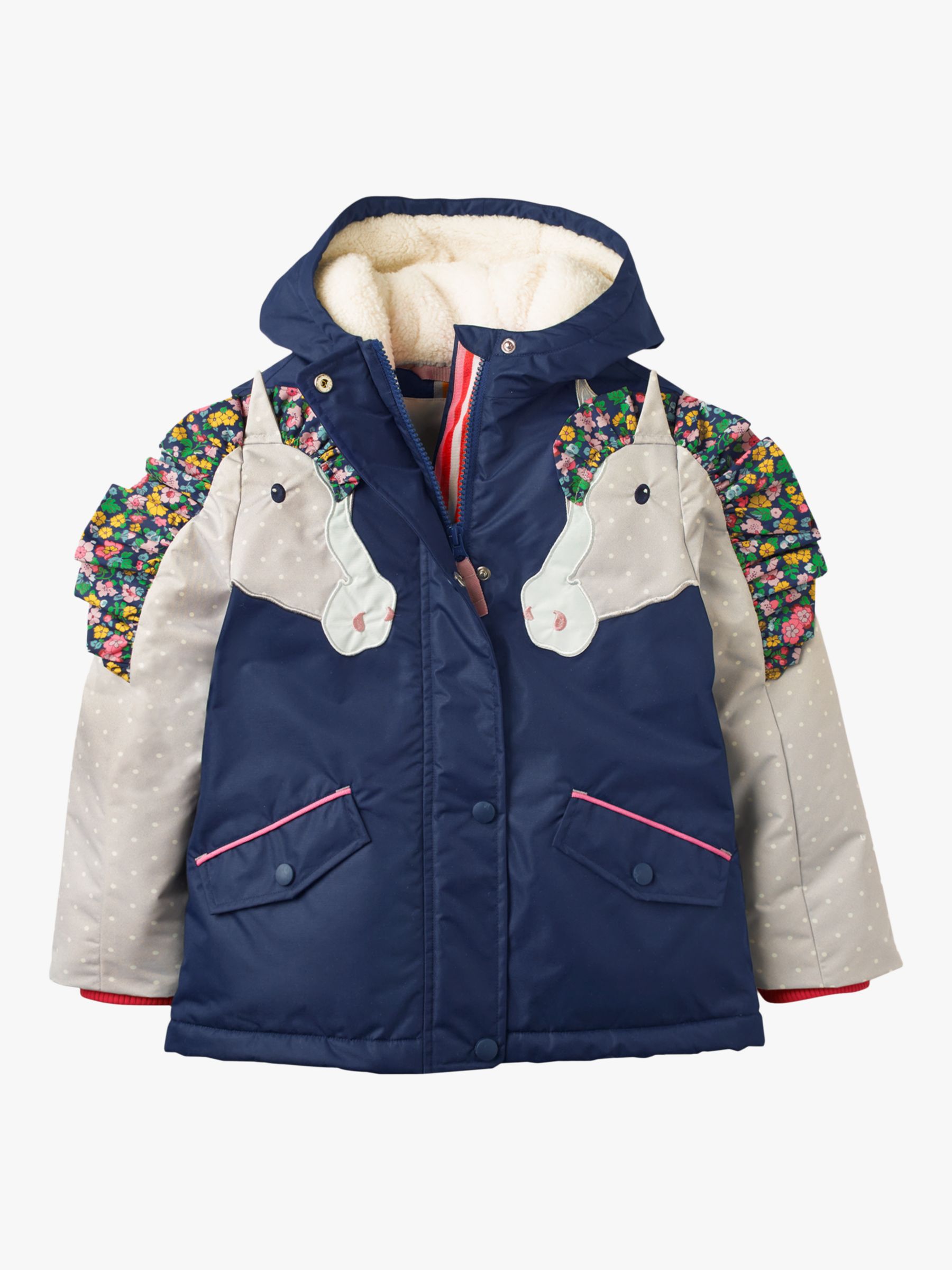 Image of Mini Boden Girls Sherpa Lined Anorak College Navy Horse