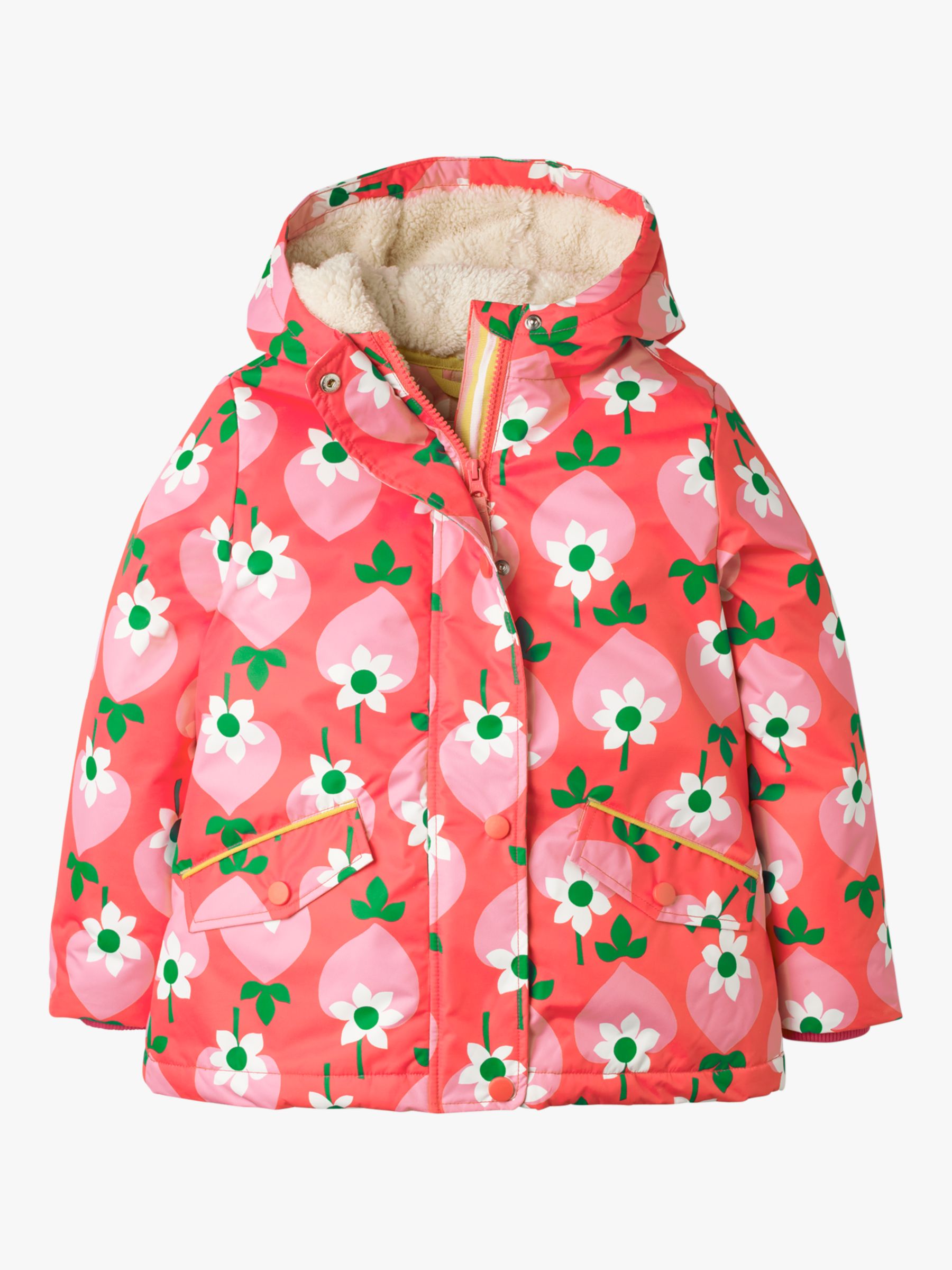 Image of Mini Boden Girls Sherpa Floral Anorak Pale Red Strawberry