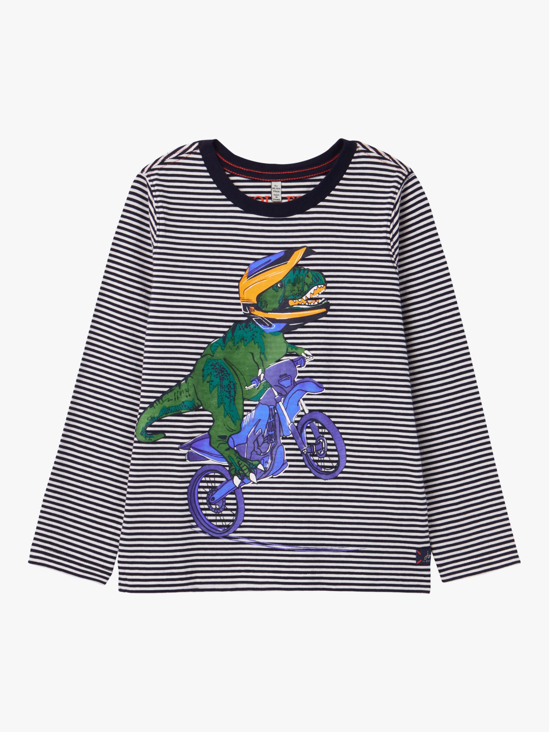 Image of Little Joule Boys Finlay Dinosaur Striped Top Blue