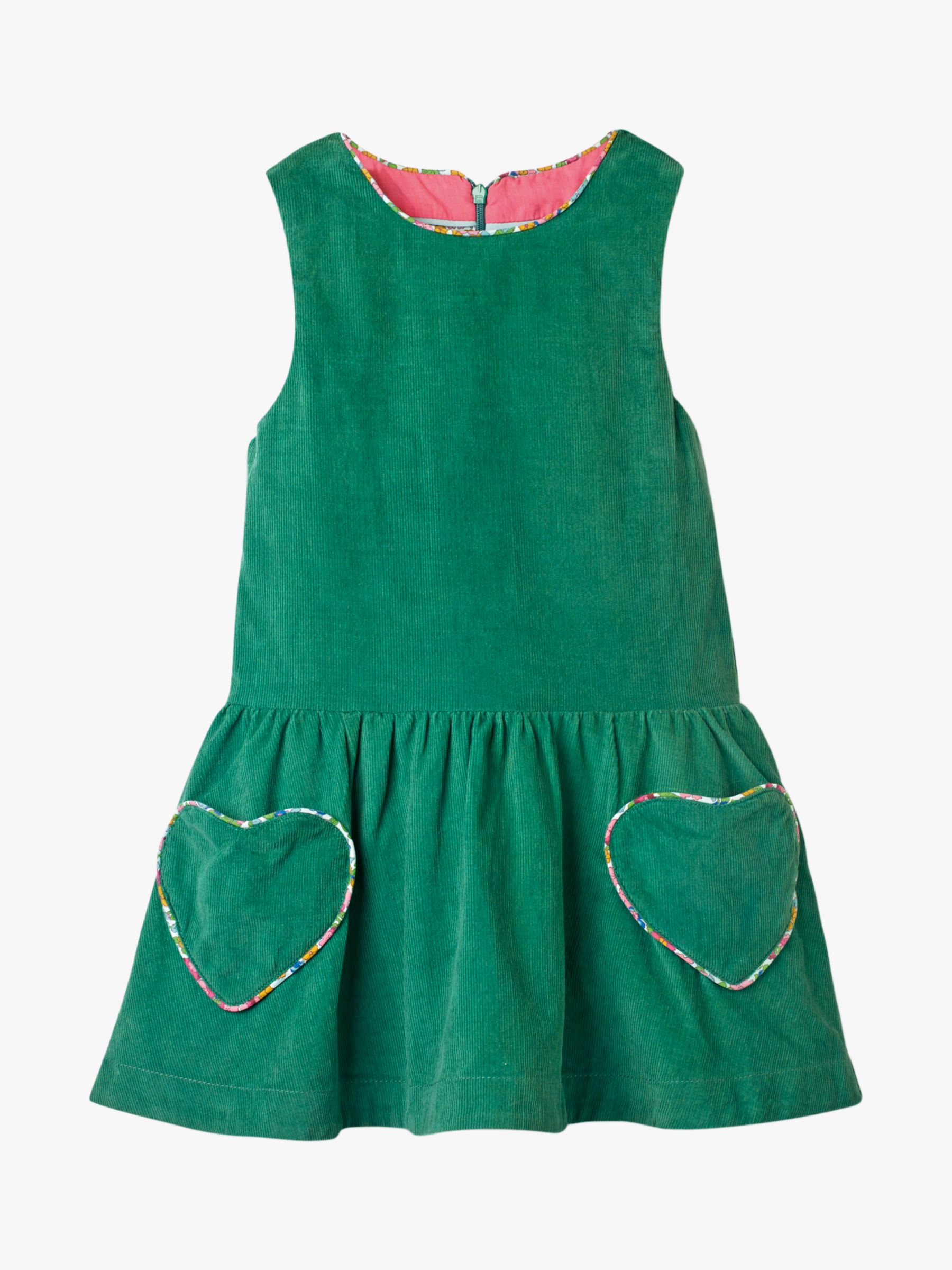 Image of Mini Boden Girls Heart Pocket Pinafore Dress Forest Green