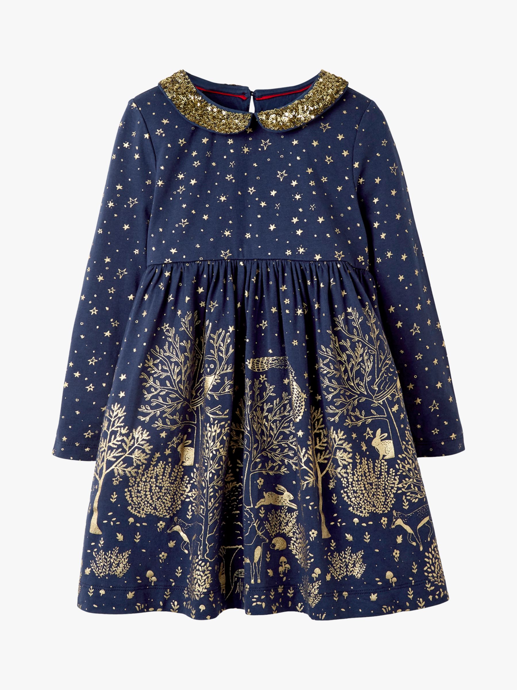 Image of Mini Boden Girls Sparkle Collar Star Party Dress NavyGold Woodland